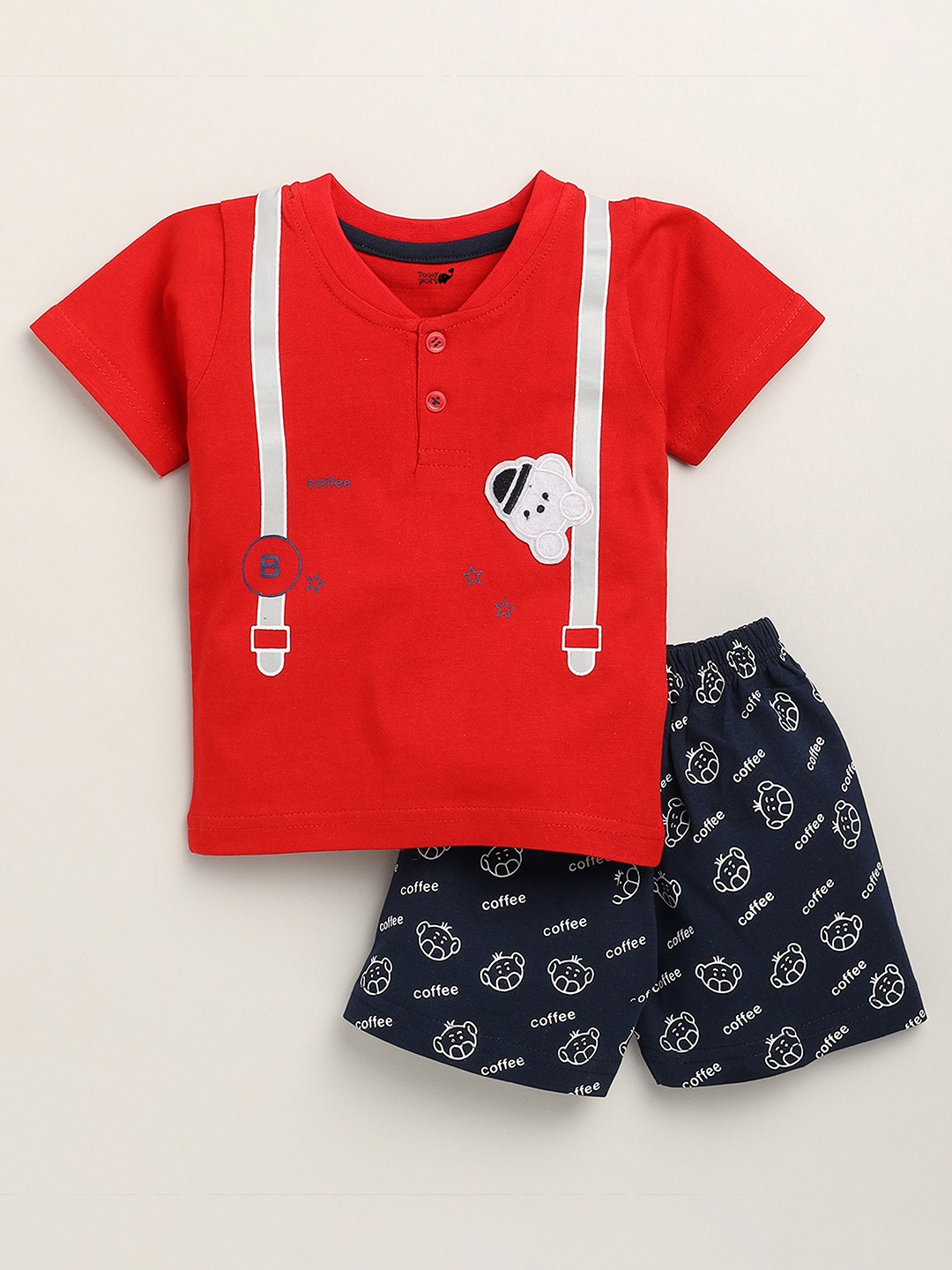 

Toonyport Kids Red & Navy Blue Printed T-shirt with Shorts