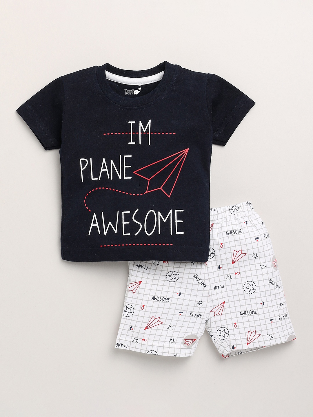 

Toonyport Kids Black & White Printed Cotton T-shirt with Shorts