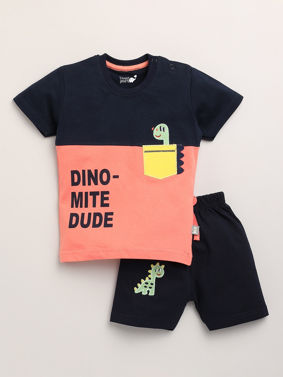 

Toonyport Kids Pink & Navy Blue Printed Pure Cotton T-shirt with Shorts