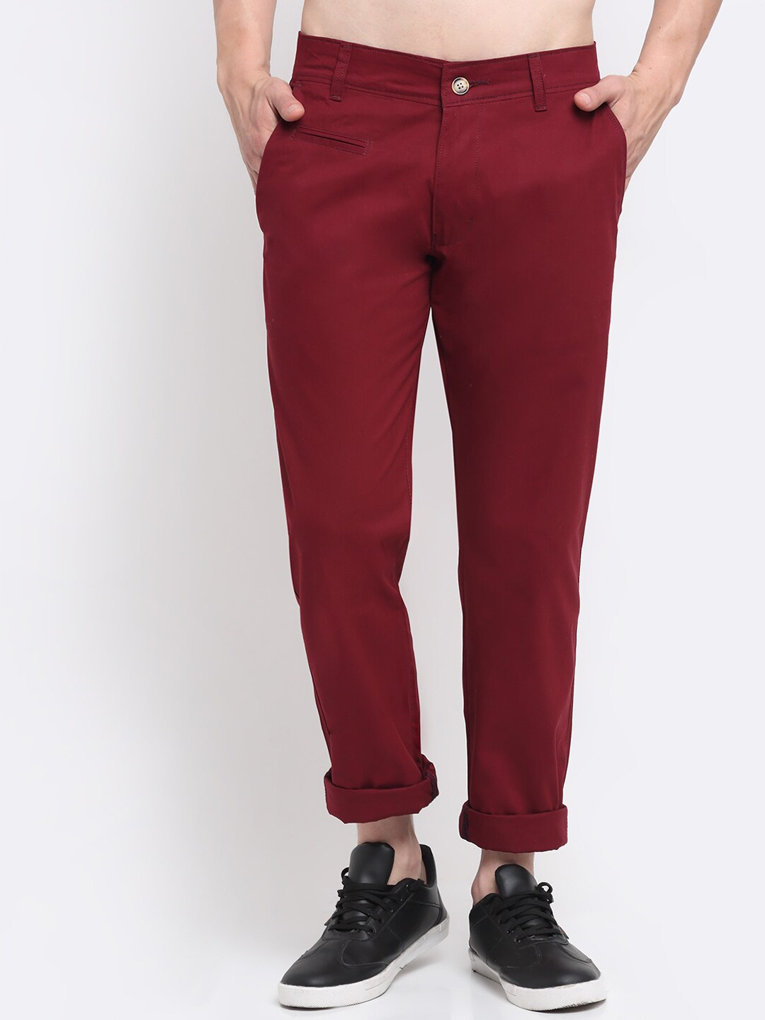 

Ennoble Men Maroon Smart Slim Fit Easy Wash Cotton Chinos Trousers