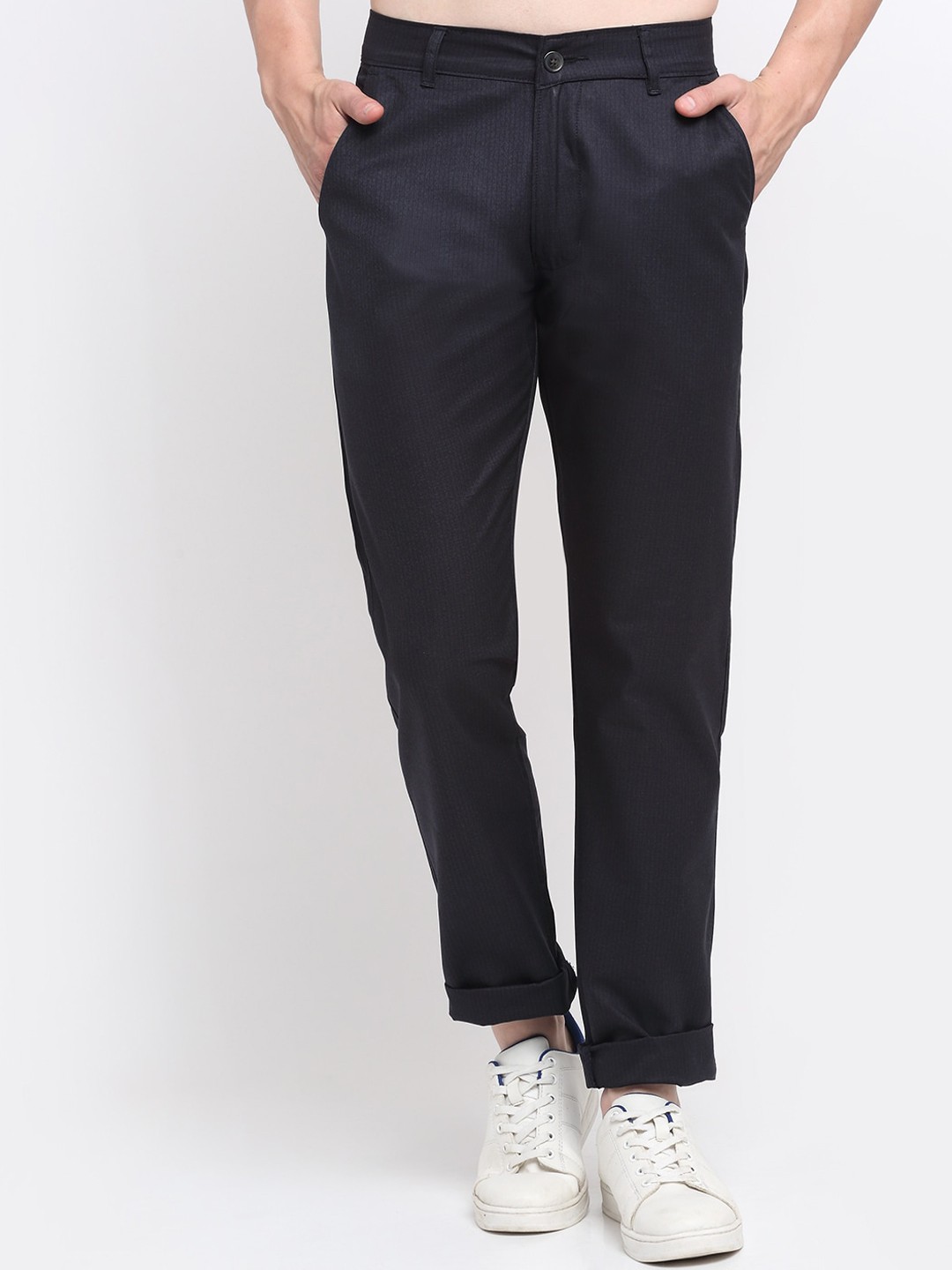 

Ennoble Men Navy Blue Smart Slim Fit Easy Wash Chinos Trousers