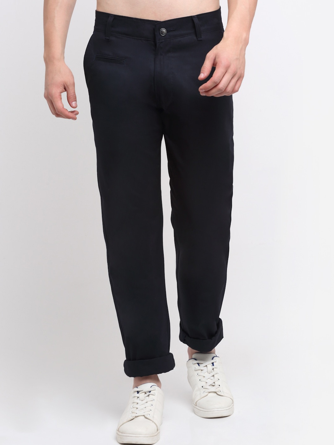 

Ennoble Men Navy Blue Smart Slim Fit Easy Wash Cotton Chinos Trousers