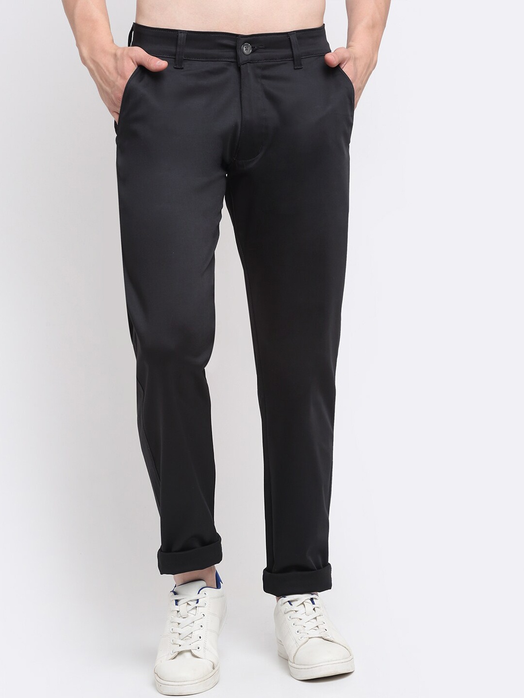 

Ennoble Men Black Smart Slim Fit Easy Wash Chinos Trousers