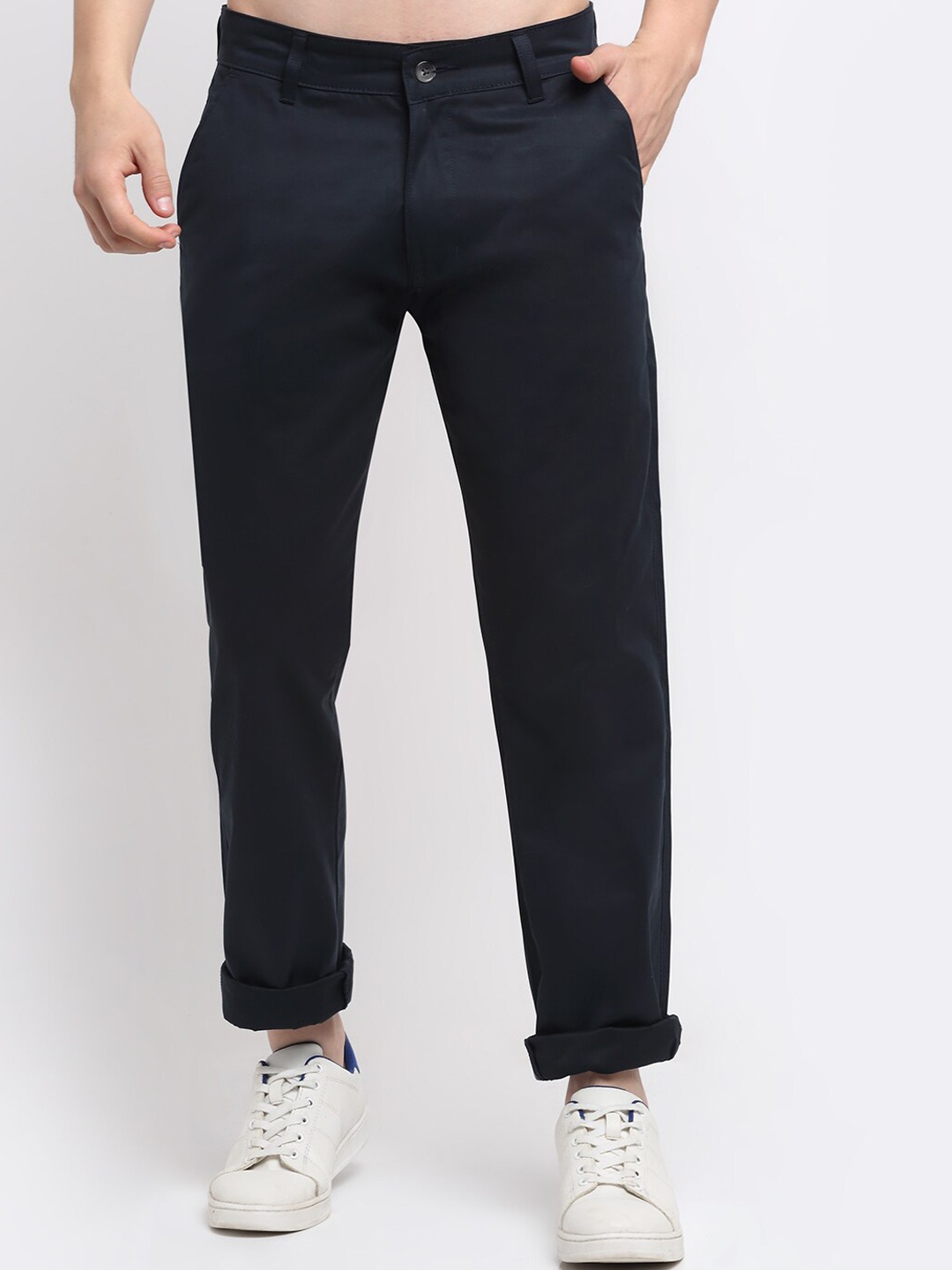 

Ennoble Men Navy Blue Smart Slim Fit Easy Wash Cotton Chinos Trousers