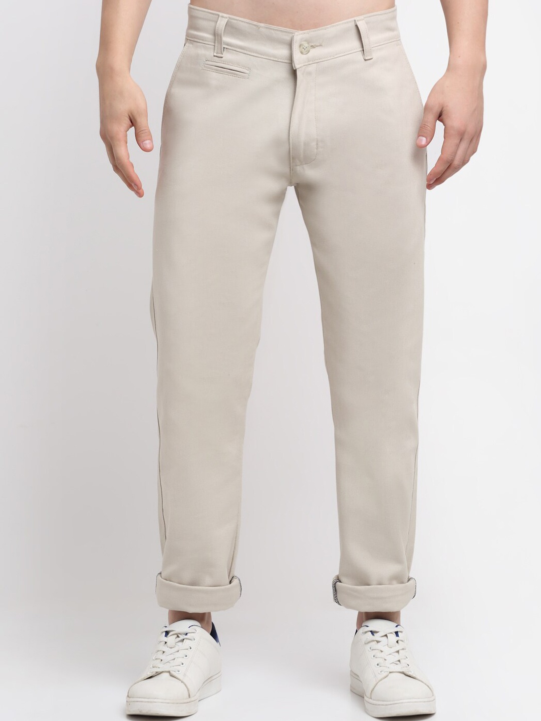 

Ennoble Men Beige Smart Slim Fit Easy Wash Cotton Chinos Trousers