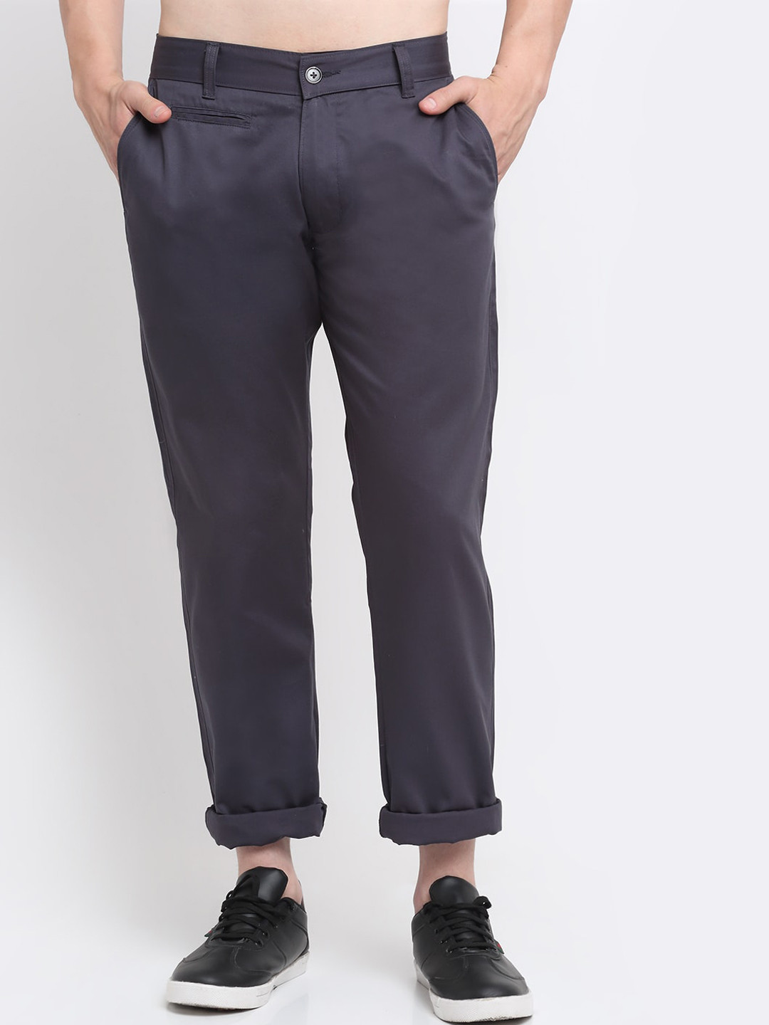 

Ennoble Men Grey Smart Slim Fit Easy Wash Chinos Trousers