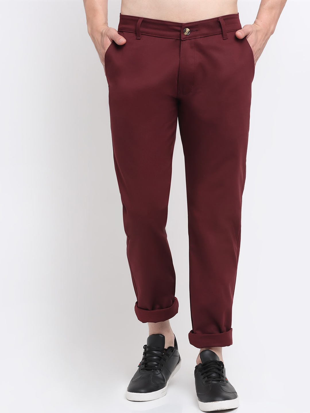 

Ennoble Men Maroon Smart Slim Fit Easy Wash Cotton Chinos Trousers