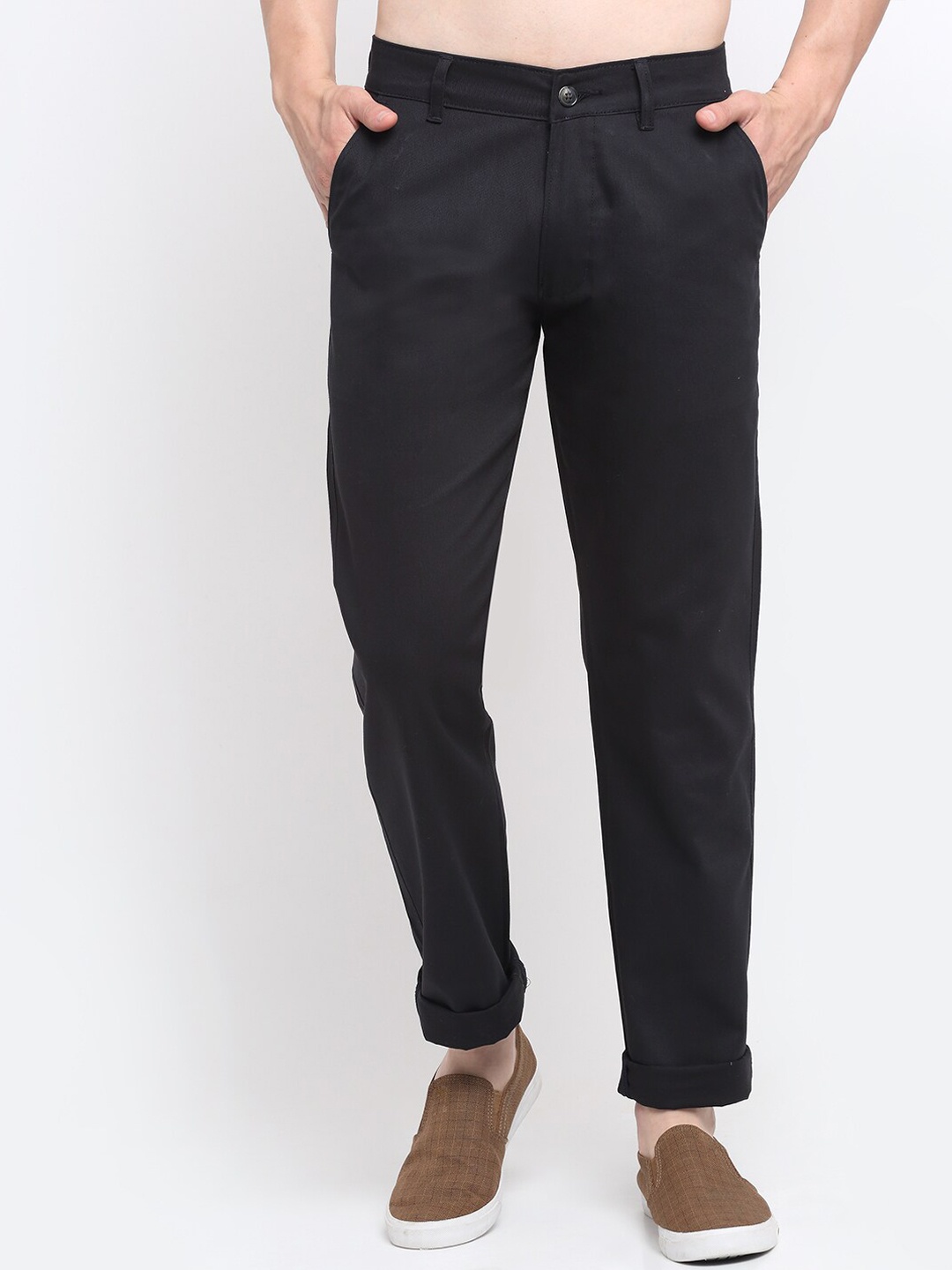 

Ennoble Men Black Smart Slim Fit Easy Wash Chinos Trousers