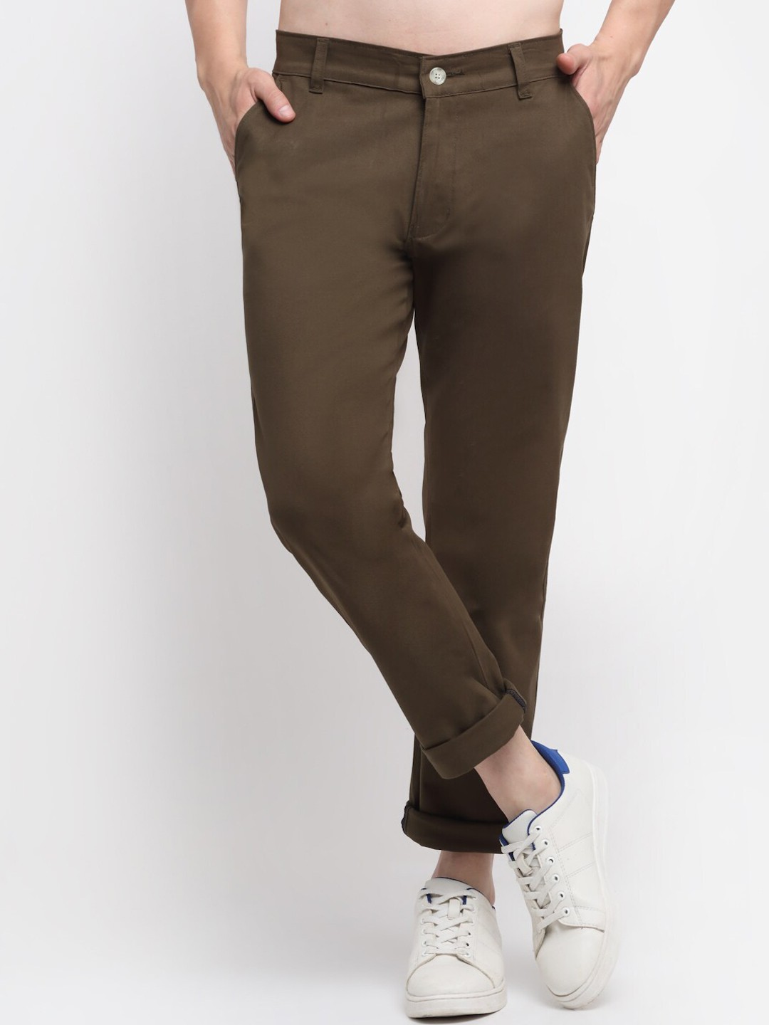 

Ennoble Men Green Cotton Chinos Trousers