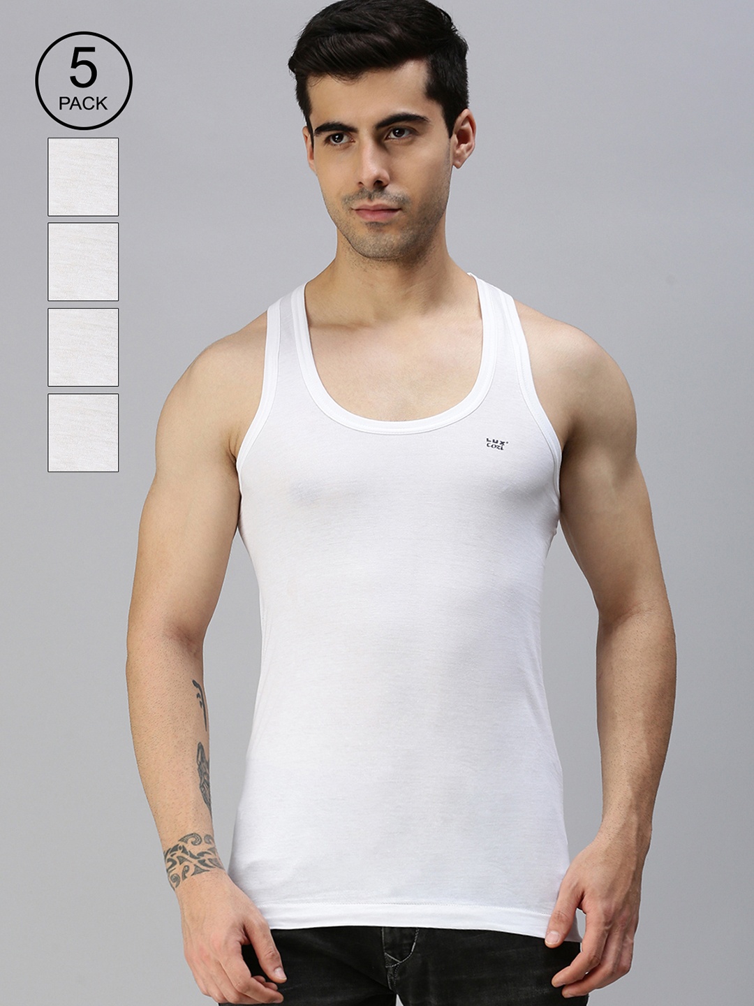 

Lux Cozi Pack of 5 Men White Cotton Innerwear Vests