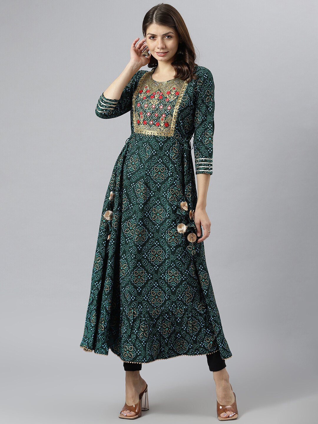 

KALINI Women Green Floral Printed Anarkali Kurta