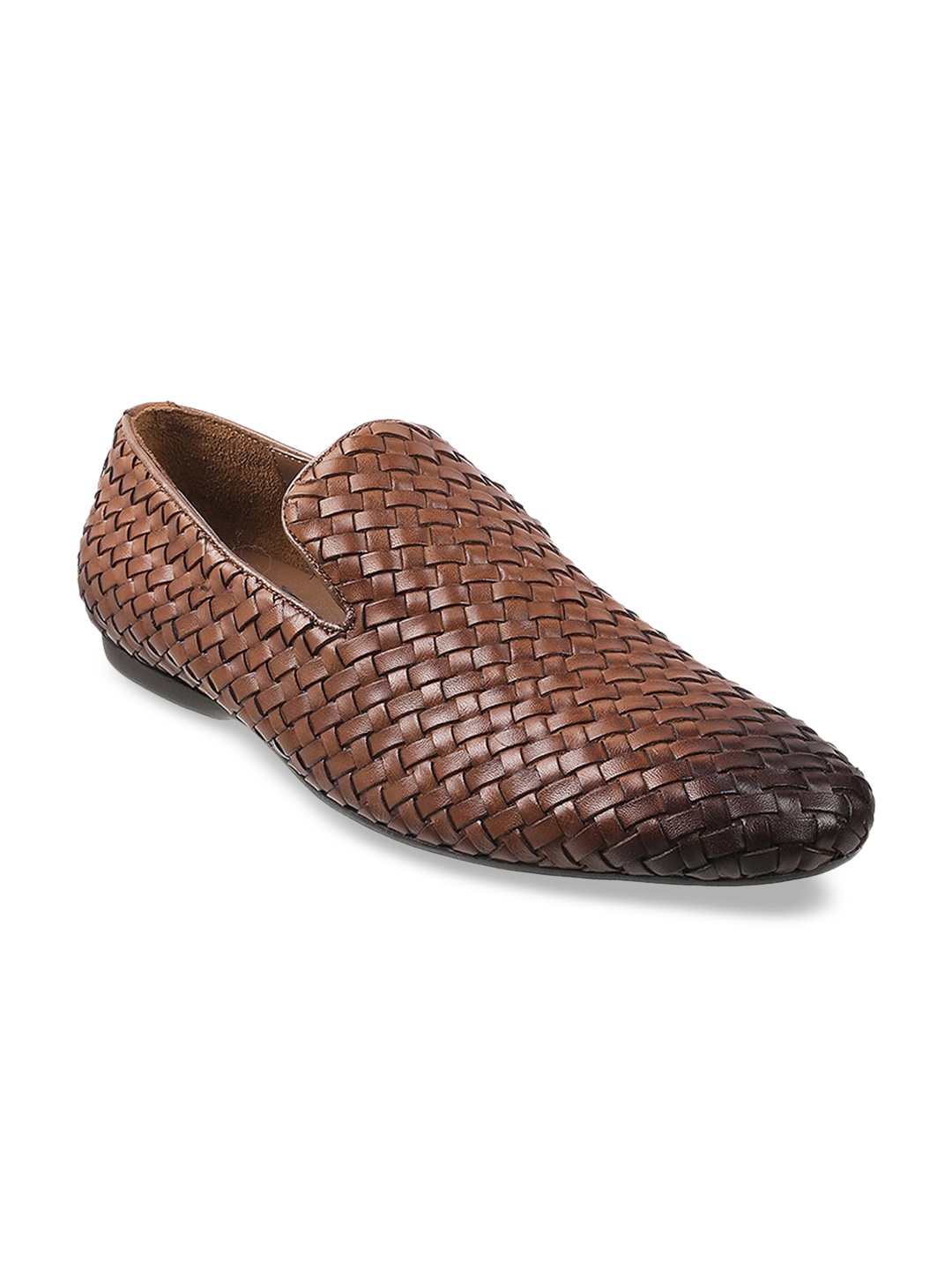 

Mochi Men Tan Textured Leather Formal Slip-On Shoes