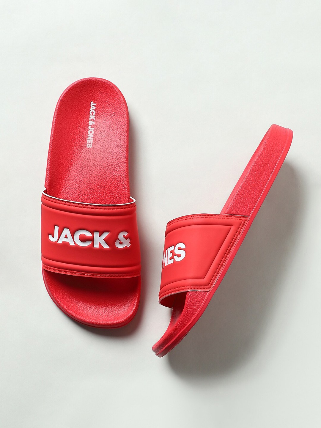 

Jack & Jones Men Red & White Printed Sliders