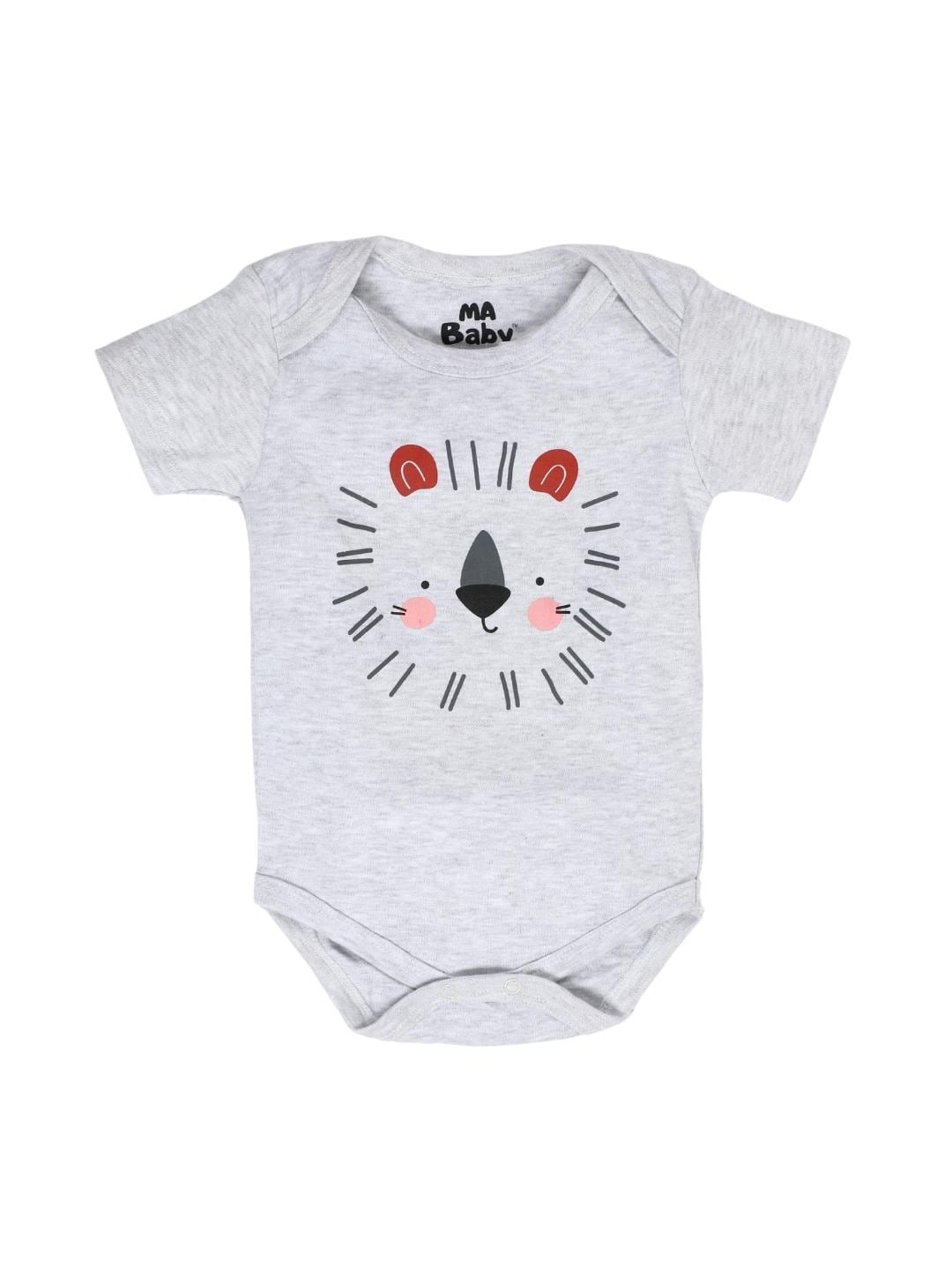 

MA Baby Unisex Kids Grey Printed Cotton Bodysuit