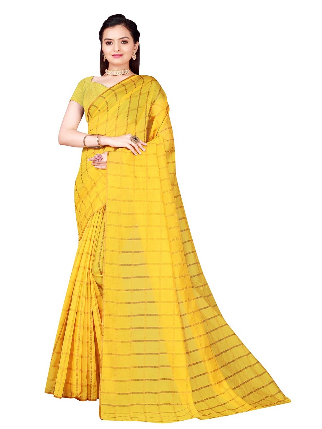 

KALINI Yellow Checked Cotton Silk Saree