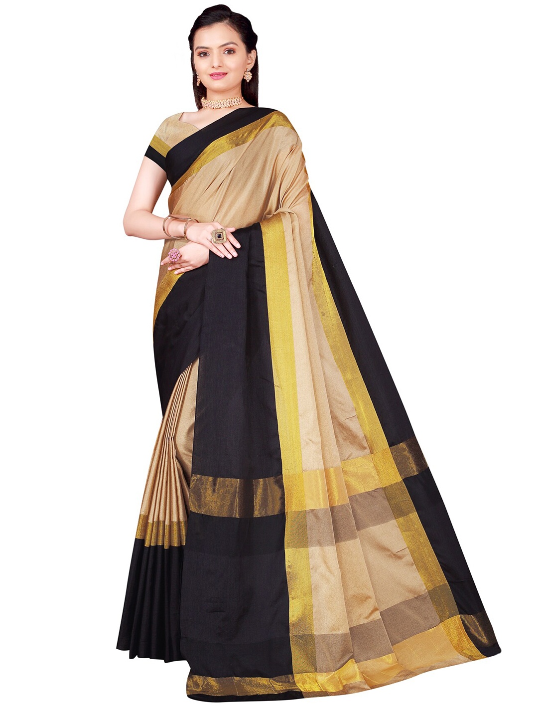 

KALINI Gold-Toned & Black Silk Cotton Saree