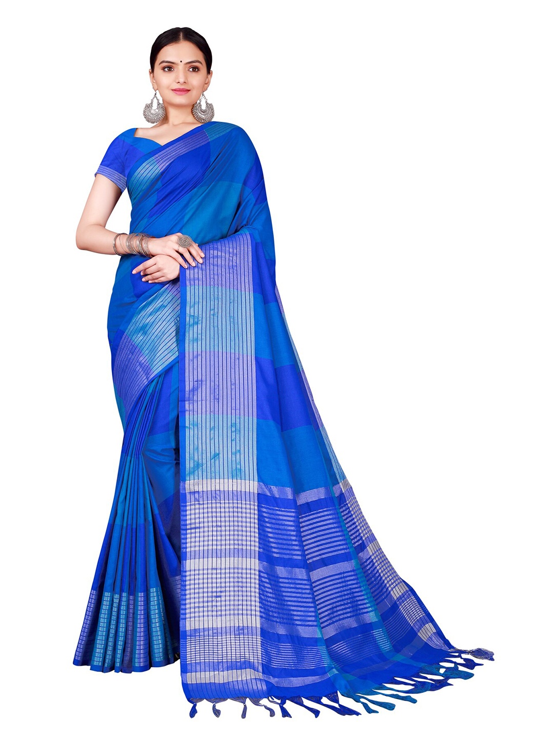 

KALINI Blue & Silver-Toned Silk Cotton Saree