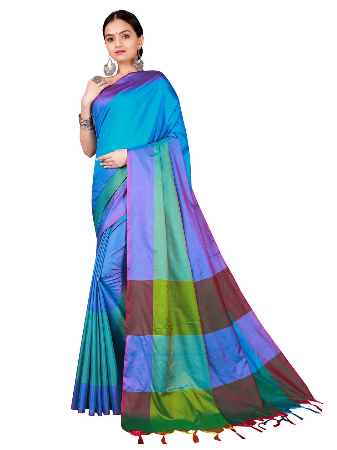 

KALINI Blue & Green Colourblocked Silk Cotton Saree