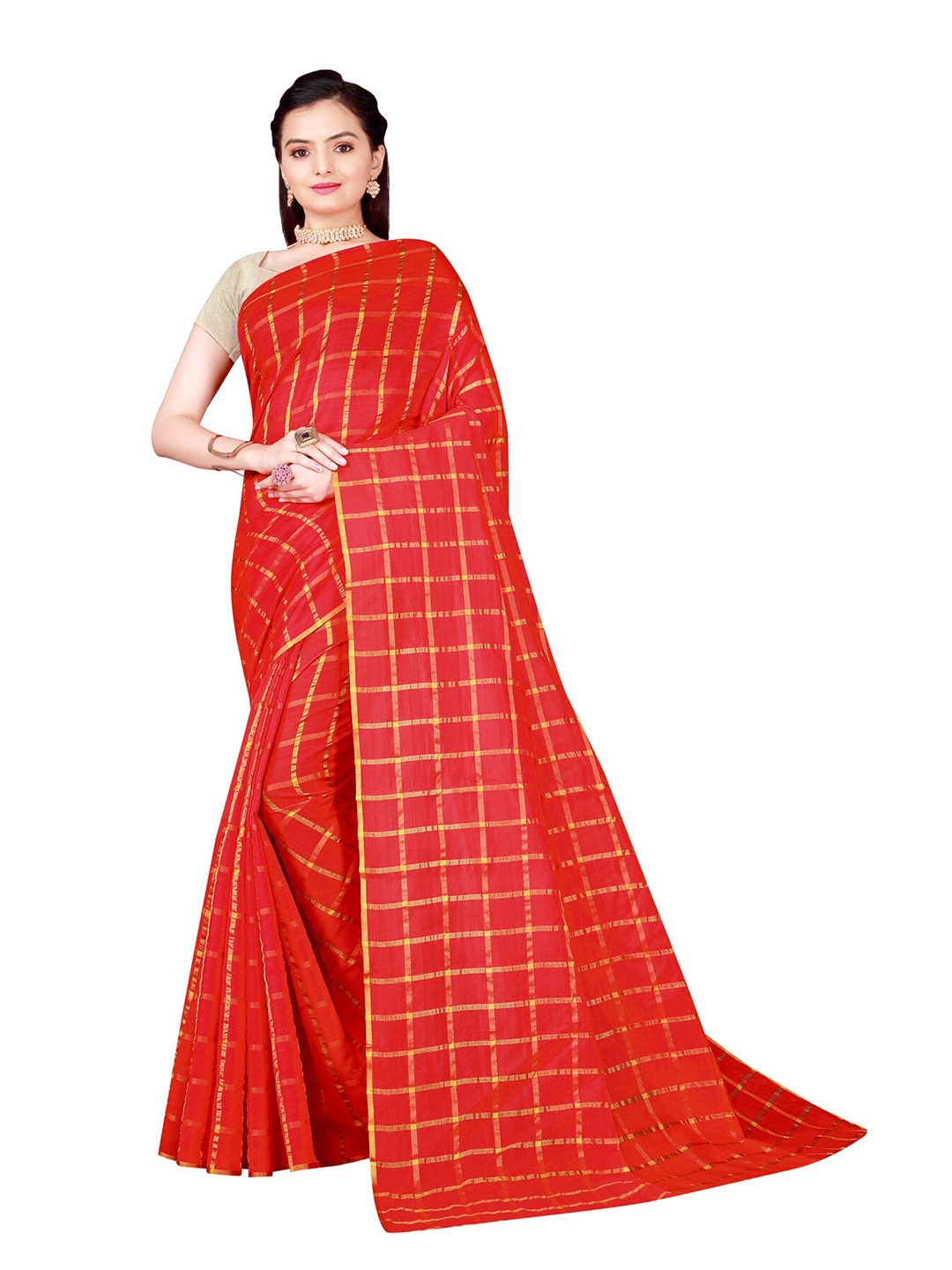 

KALINI Red & Gold-Toned Woven Design Silk Cotton Saree