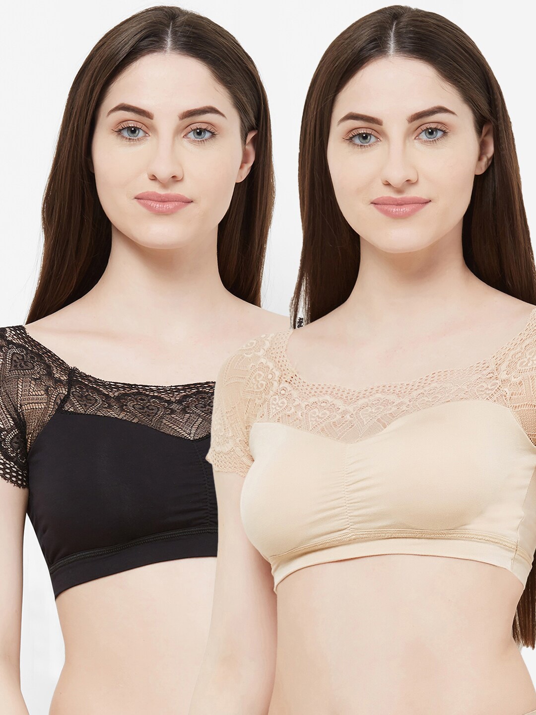 

FashionRack Set Of 2 Black & Cream-Coloured Lightly Padded Bralette Bra