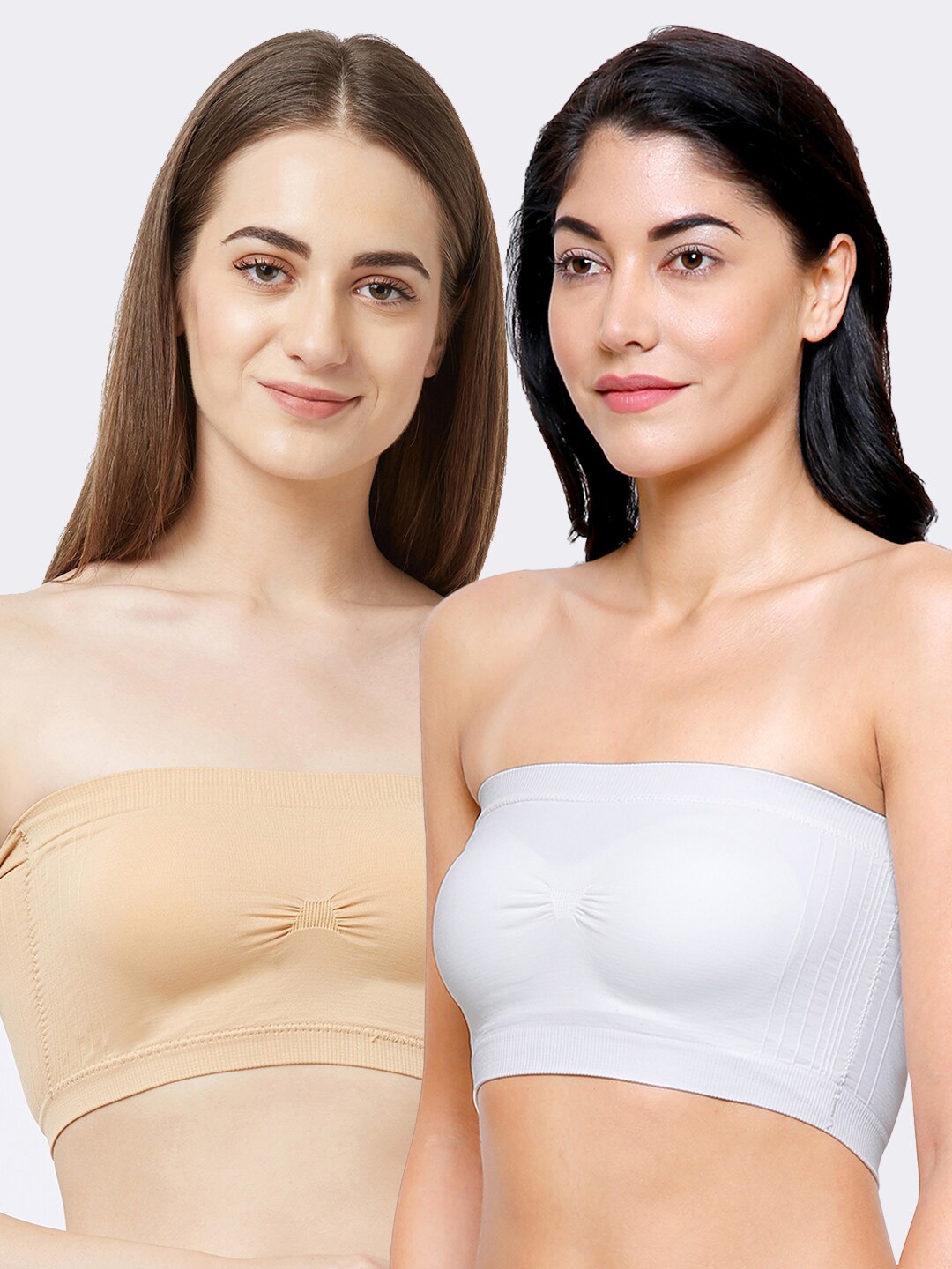 

FashionRack Pack Of 2 Beige & White Bandeau Bra - Lightly Padded