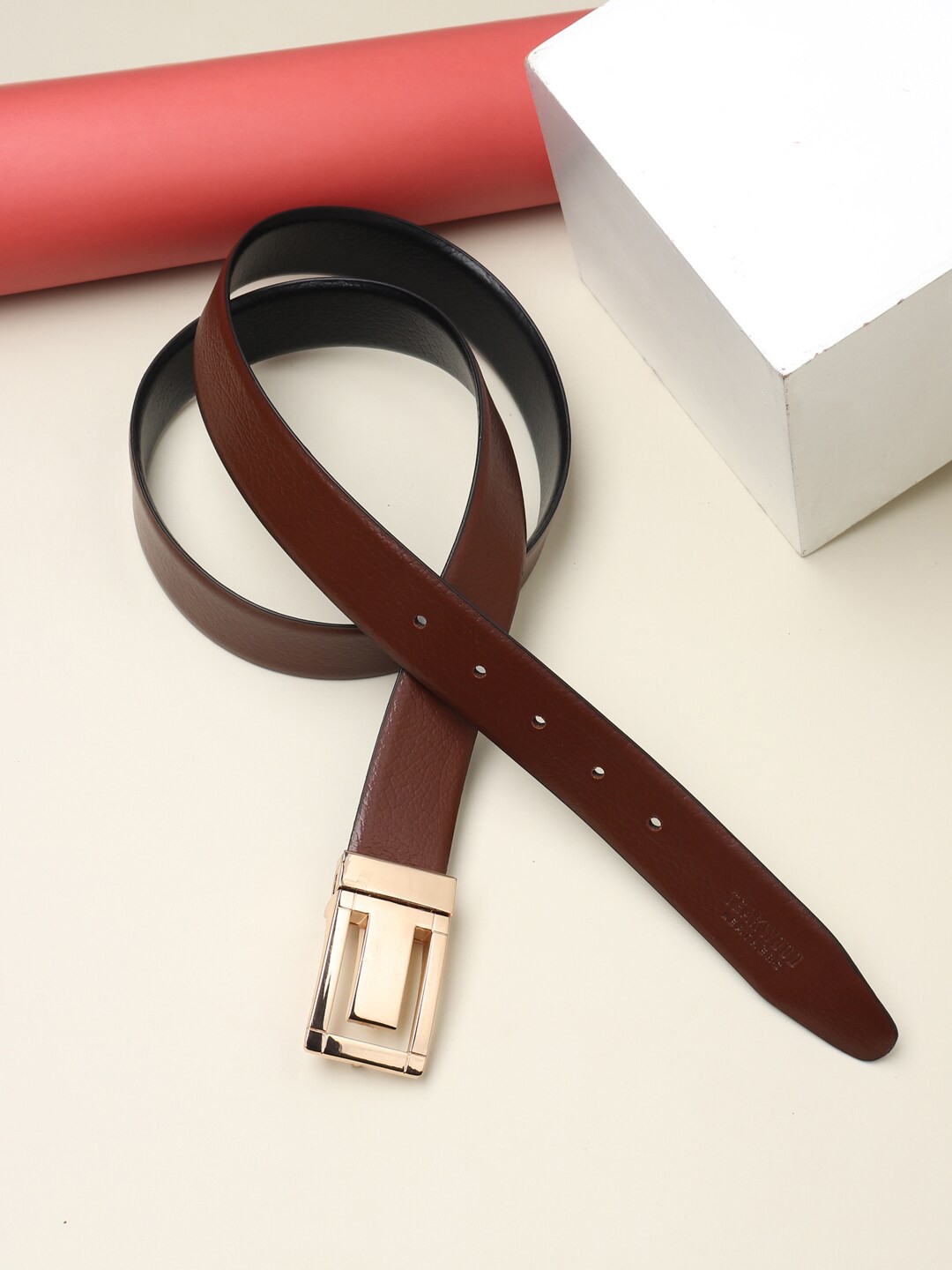 

Teakwood Leathers Men Brown Textured Leather Formal Belt