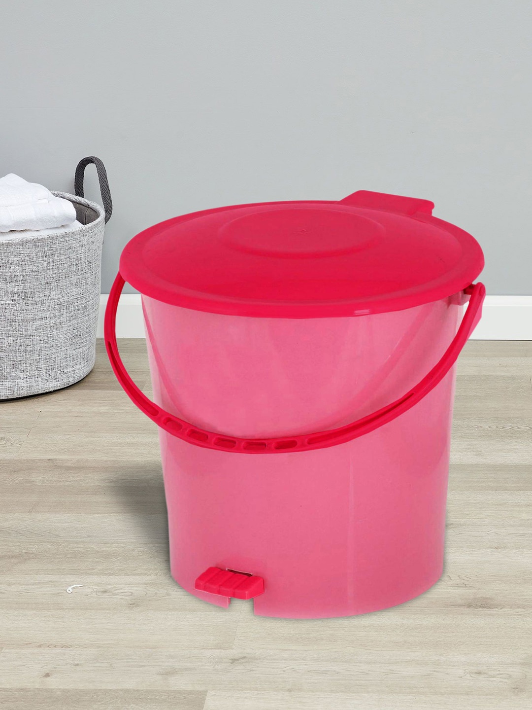 

Kuber Industries Set Of 2 Pink & Red Solid 5L Pedal Dustbin With Handle