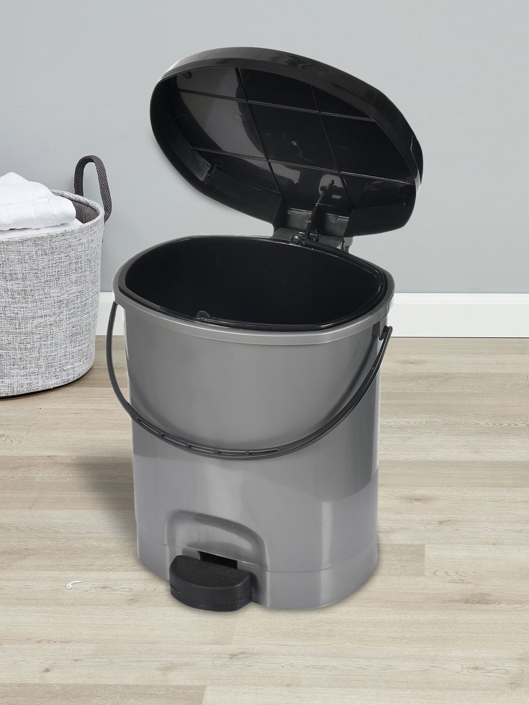 

Kuber Industries Grey 10L Solid Multiuse Plastic Pedal Dustbin