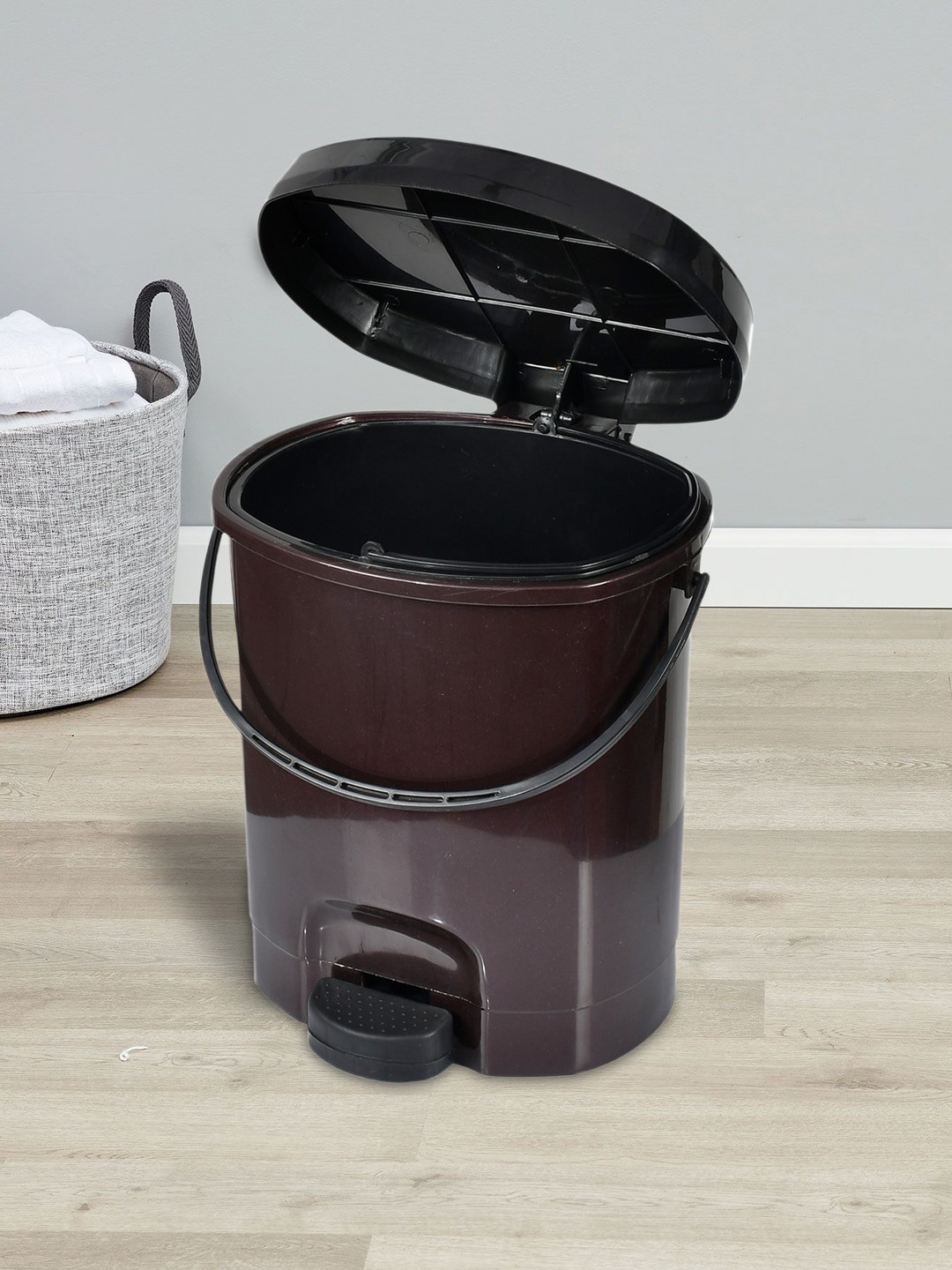 

Kuber Industries Set Of 2 Brown Solid 10L Pedal Dustbin With Detachable Bucket