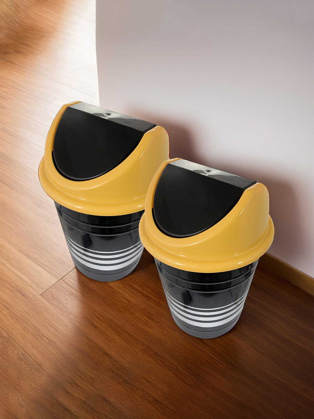 

Kuber Industries Set Of 2 Black & Yellow Plastic Pedal Dustbin With Handle