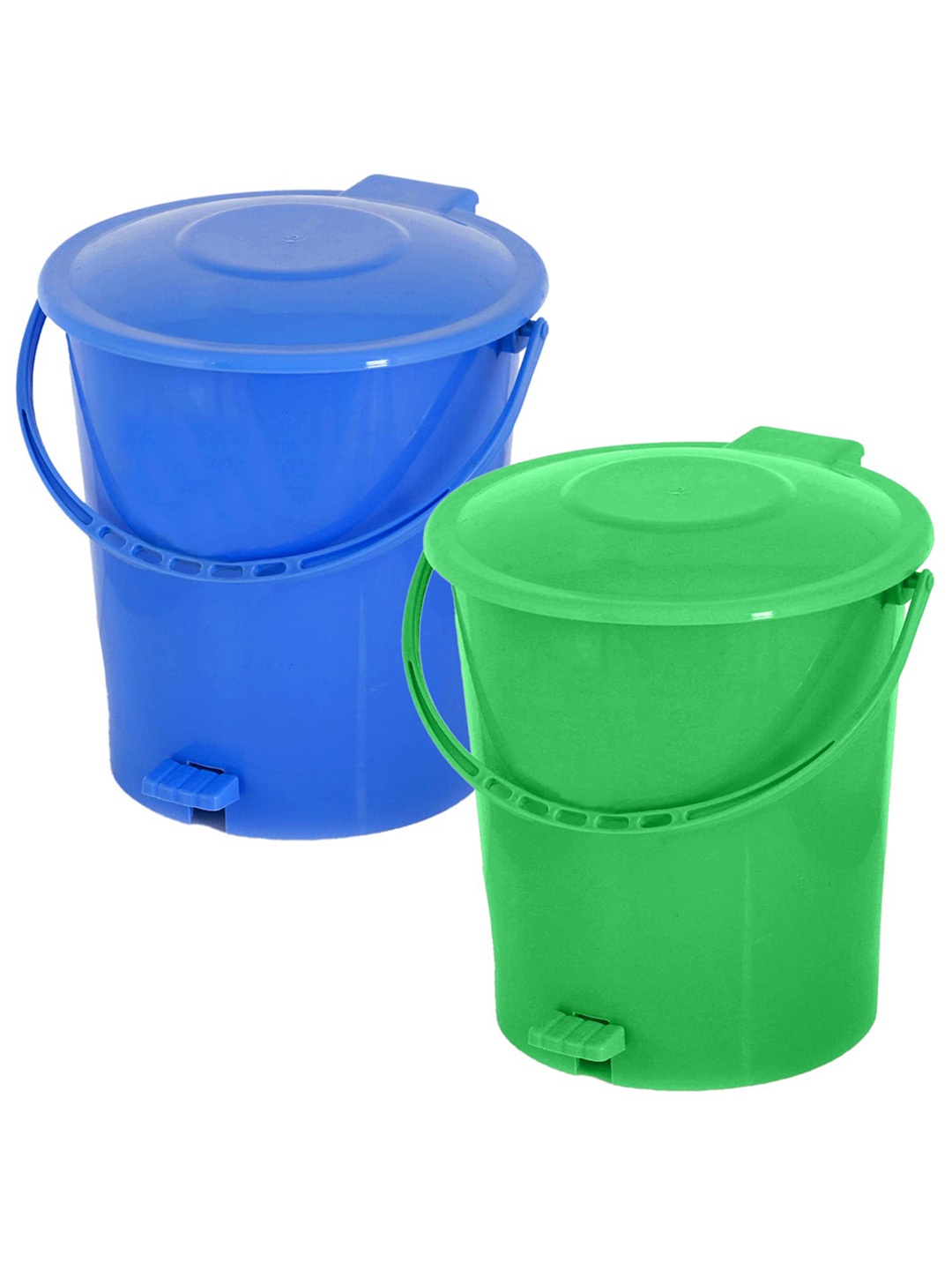 

Kuber Industries Set Of 2 Solid 10L Pedal Dustbin With Handle, Blue