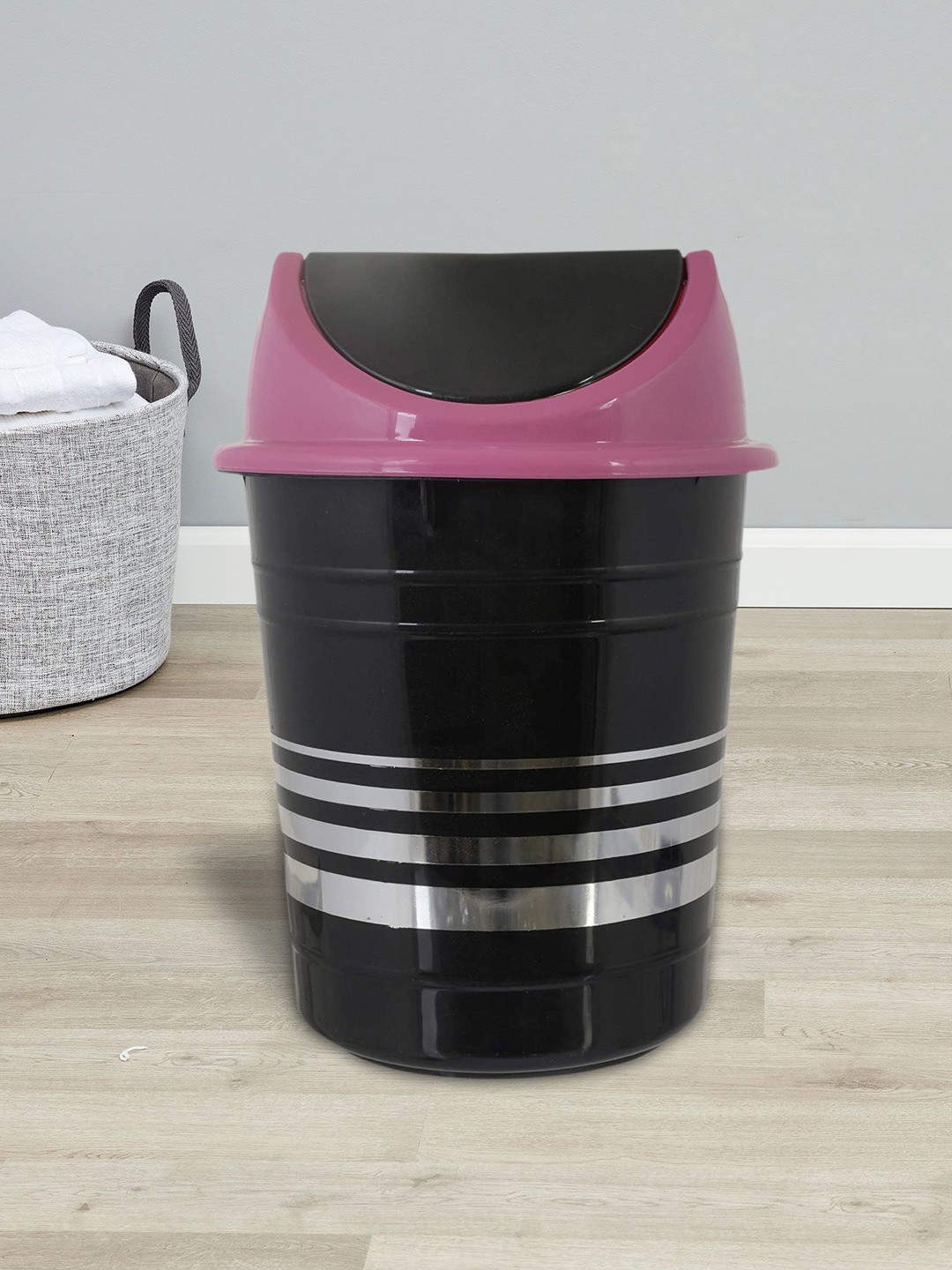 

Kuber Industries Set Of 2 Black & Pink Plastic Swing Lid Dustbin