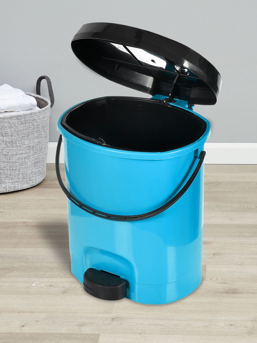 

Kuber Industries Blue & Black Set Of 2 Plastic Pedal Dustbin With Detachable Bucket