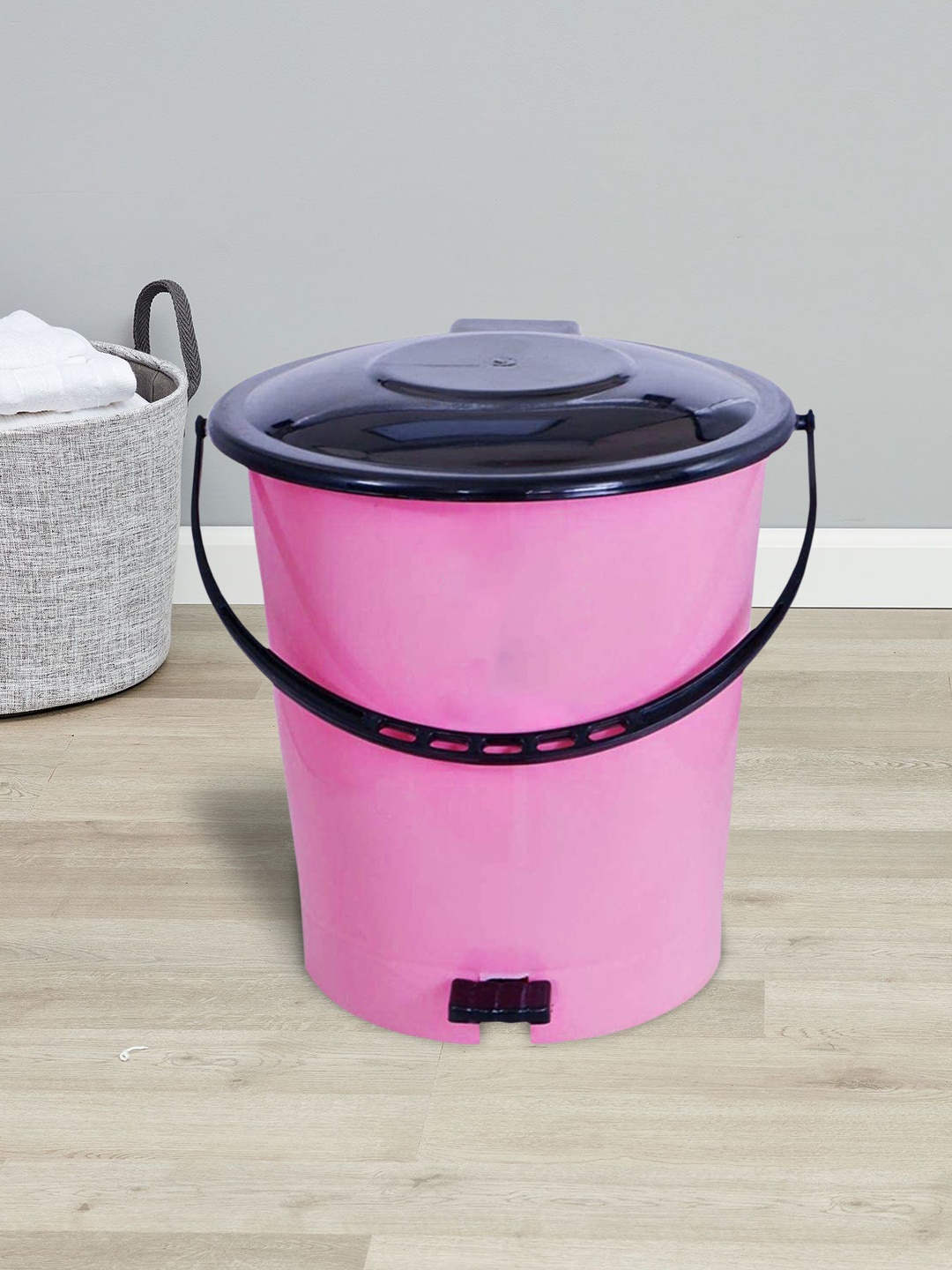 

Kuber Industries Set Of 2 Pink & Black Solid Pedal Dustbin