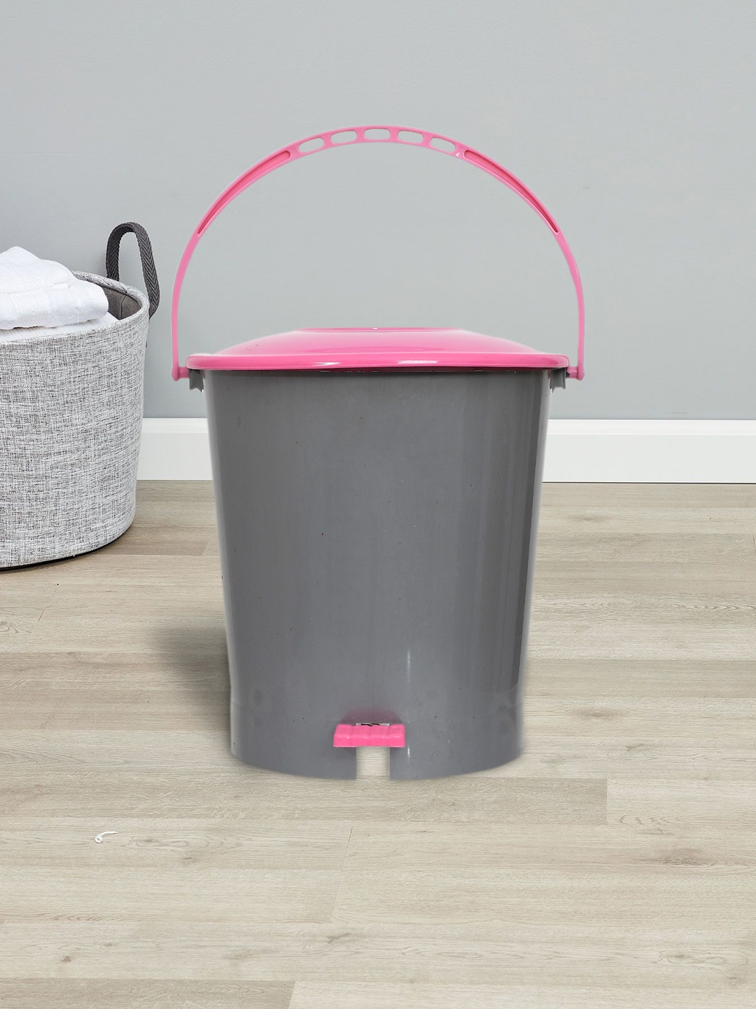 

Kuber Industries Set Of 2 Grey & Pink Pedal Dustbin With Handle