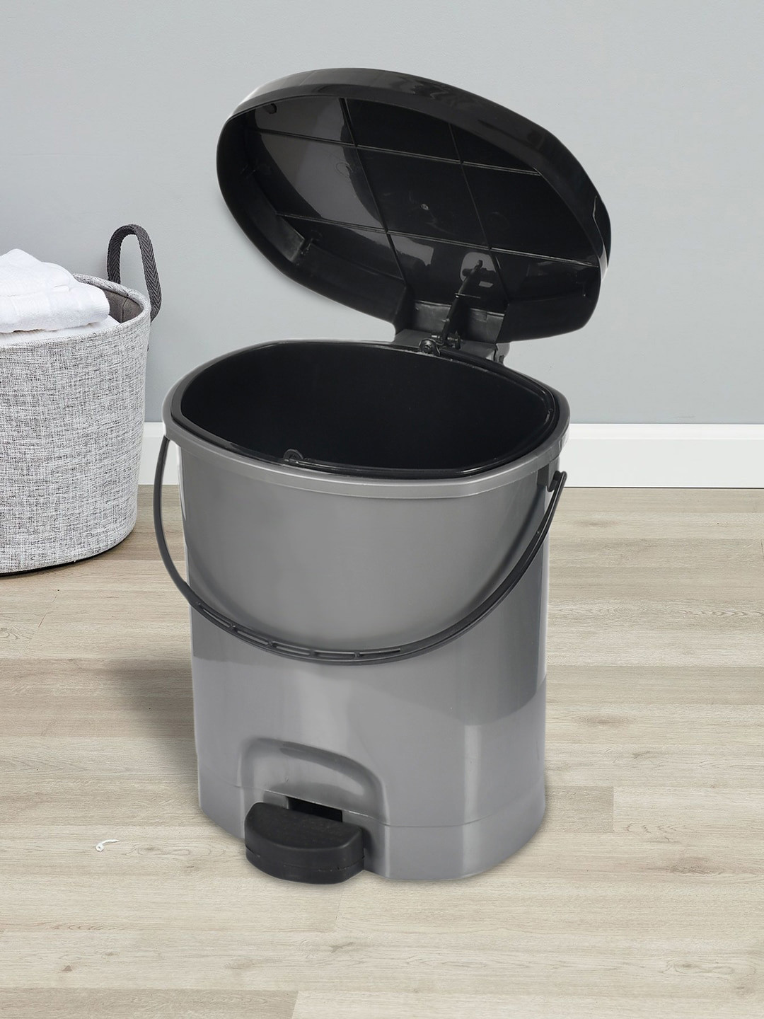 

Kuber Industries Set Of 2 Grey & Brown Solid 10L Pedal Dustbin With Detachable Bucket