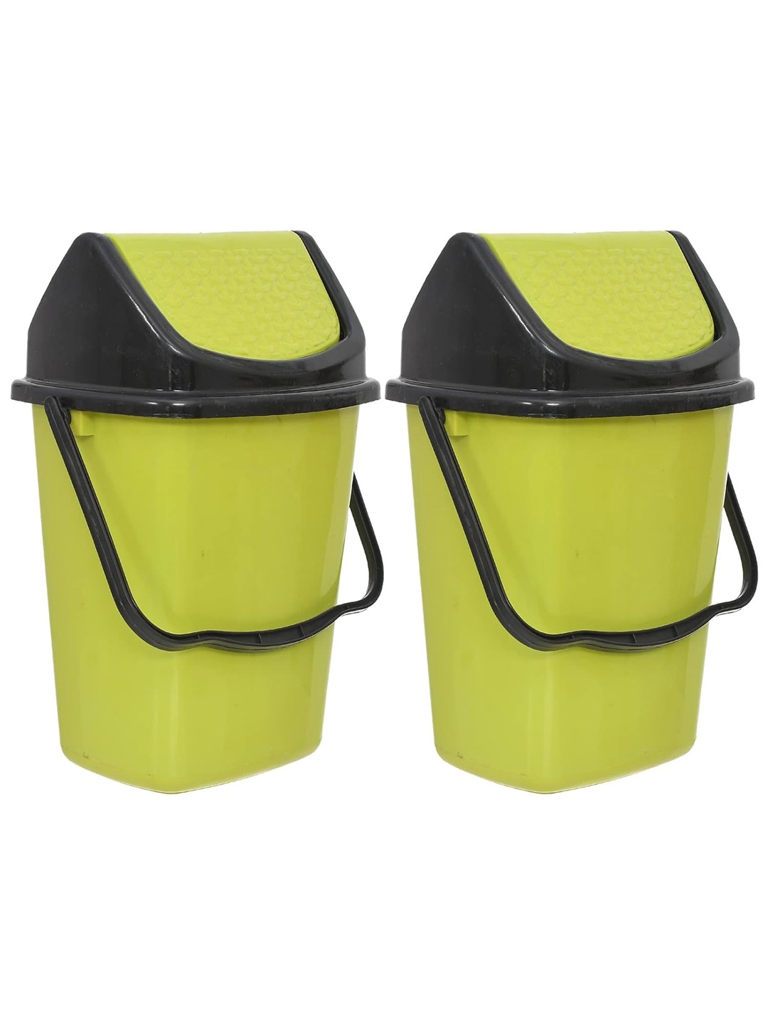 

Kuber Industries Set Of 2 Black & Green Plastic Swing Lid Dustbin With Handle