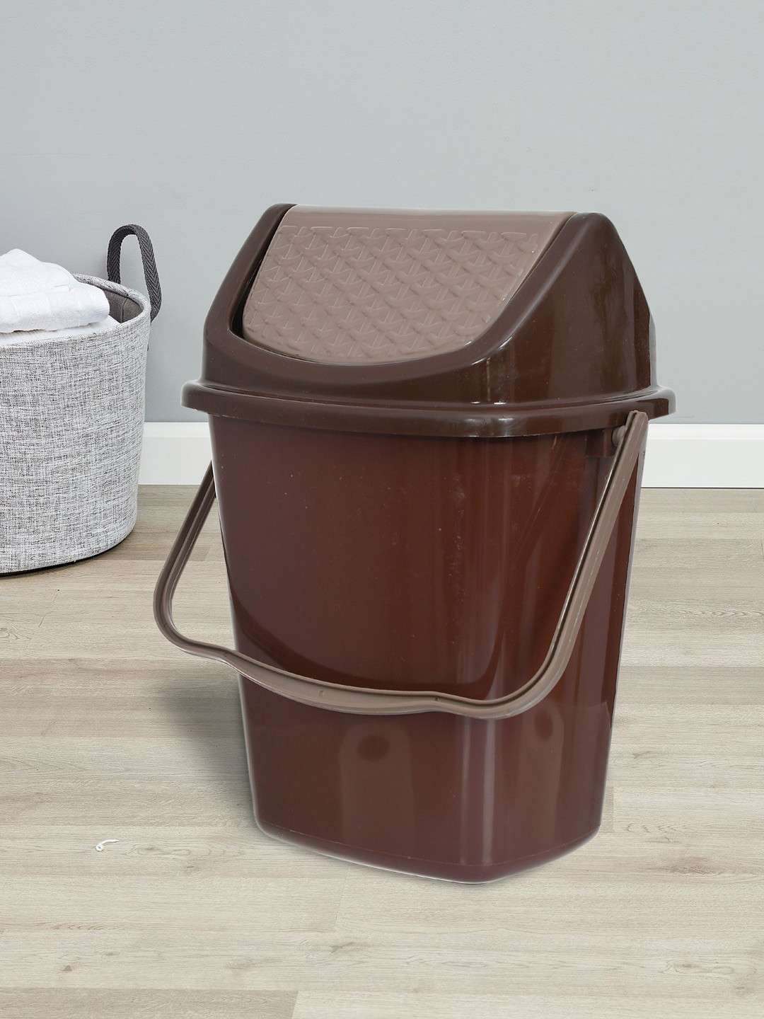 

Kuber Industries Set Of 2 Yellow & Brown Dustbin With Swing Lid and Handle, Multi