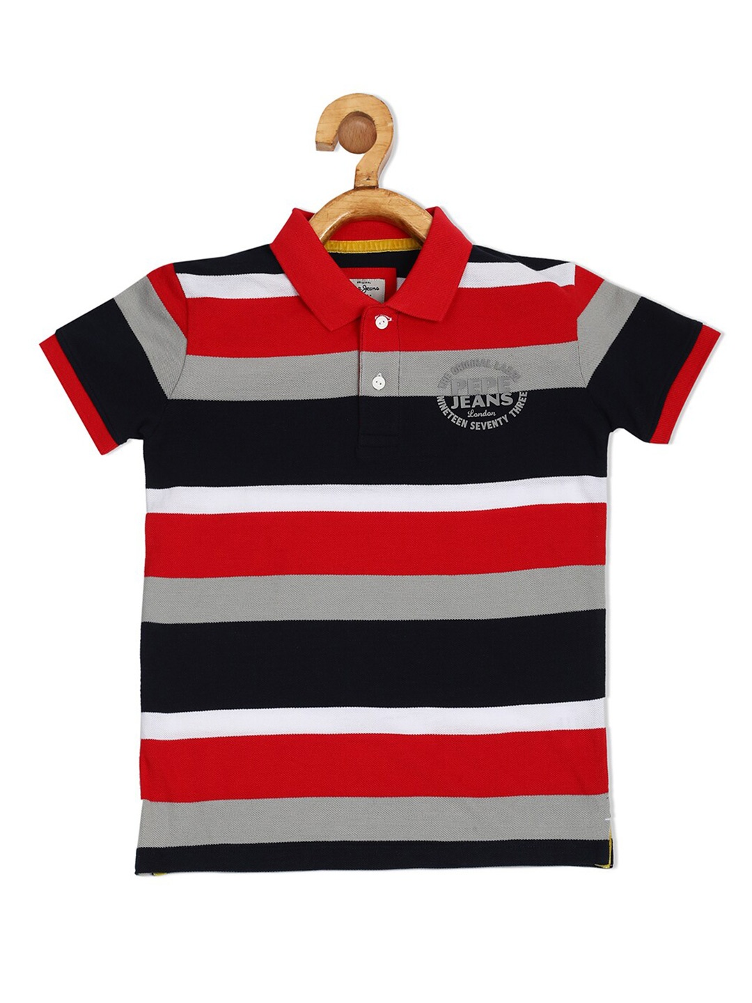 

Pepe Jeans Boys Red & Grey Striped Polo Collar Cotton T-shirt