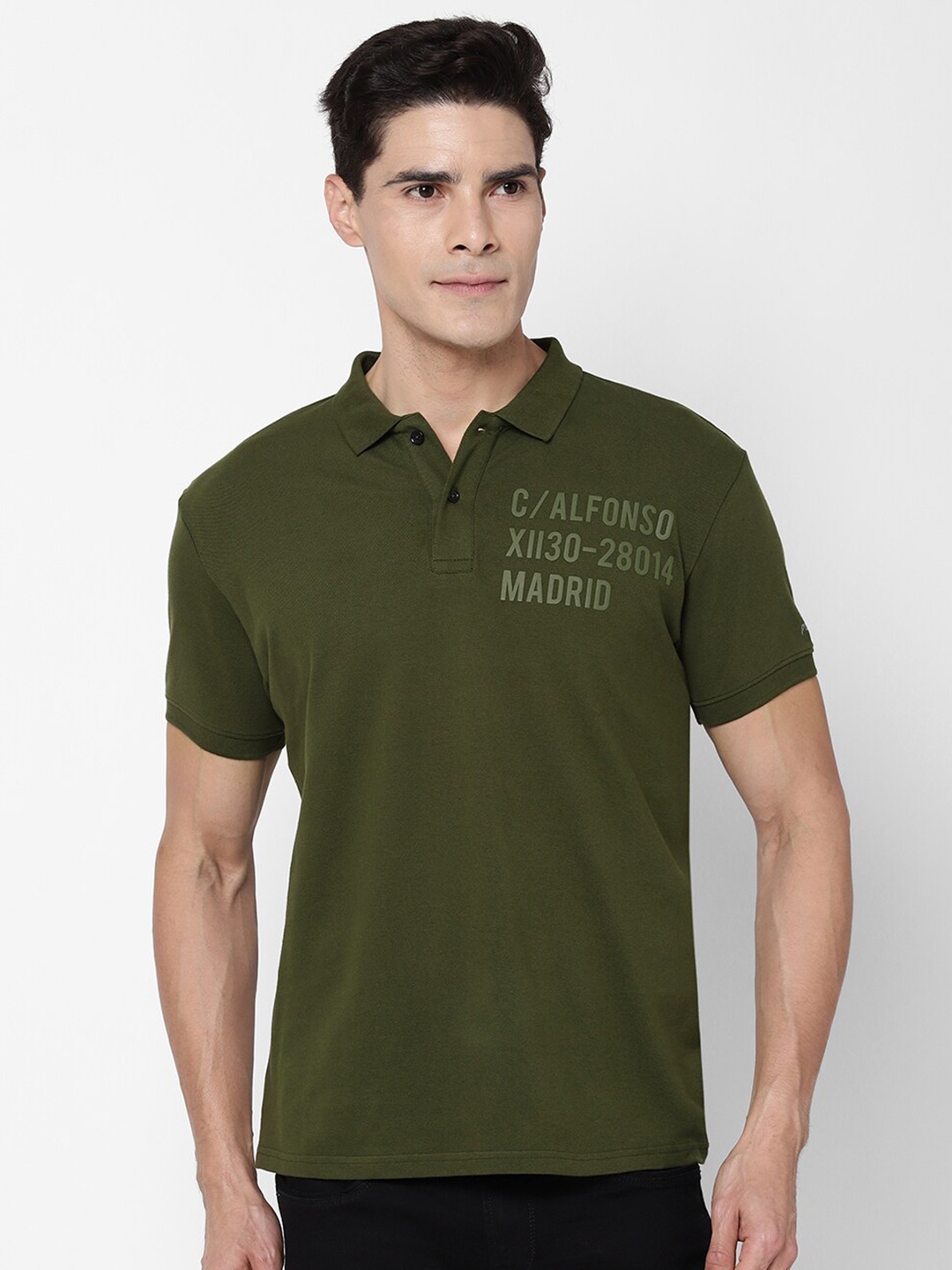 

Pepe Jeans Men Olive Green Typography Polo Collar Cotton T-shirt