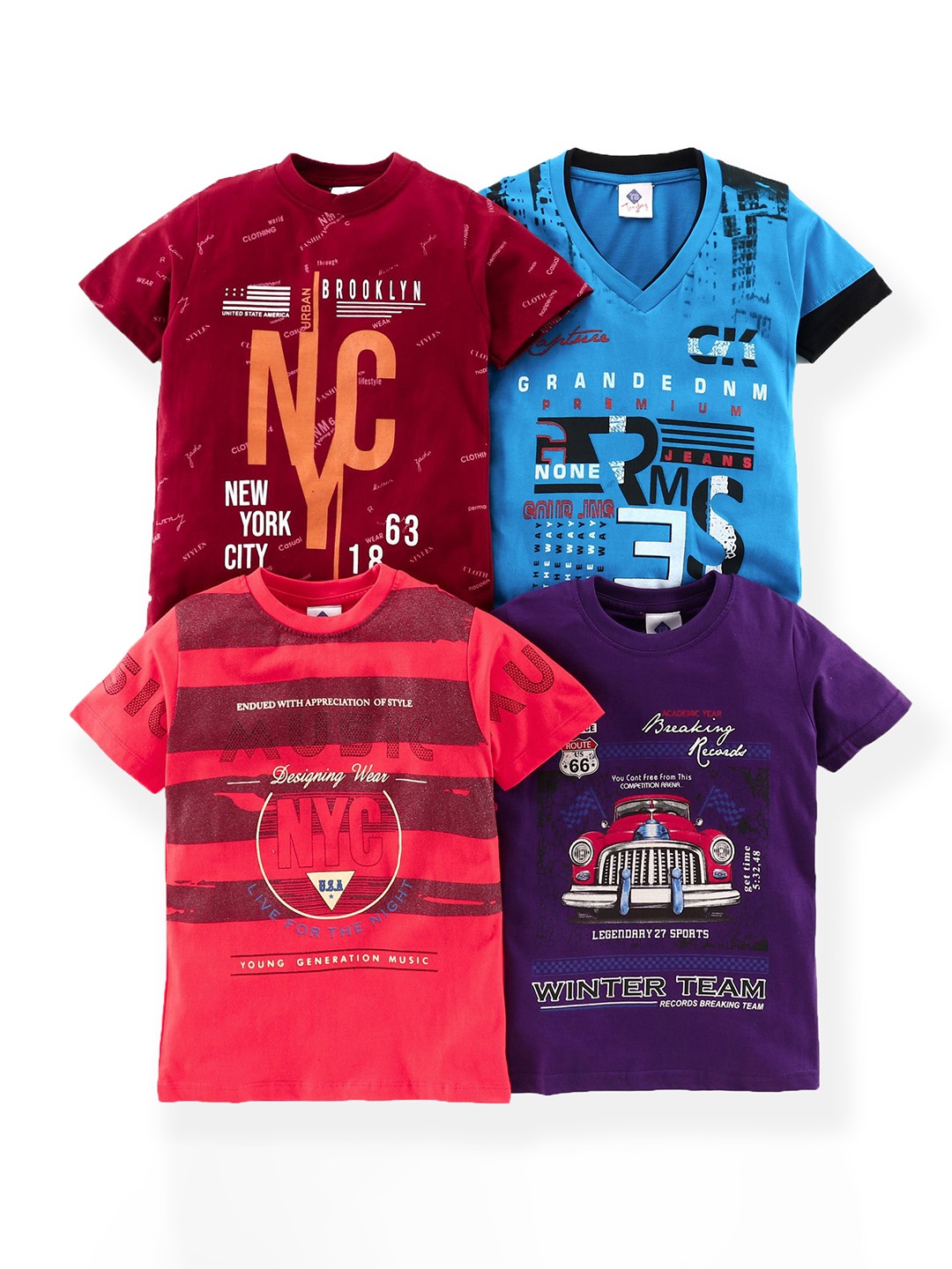 

TONYBOY Boys Pack of 4 Printed Pure Cotton T-shirts, Maroon