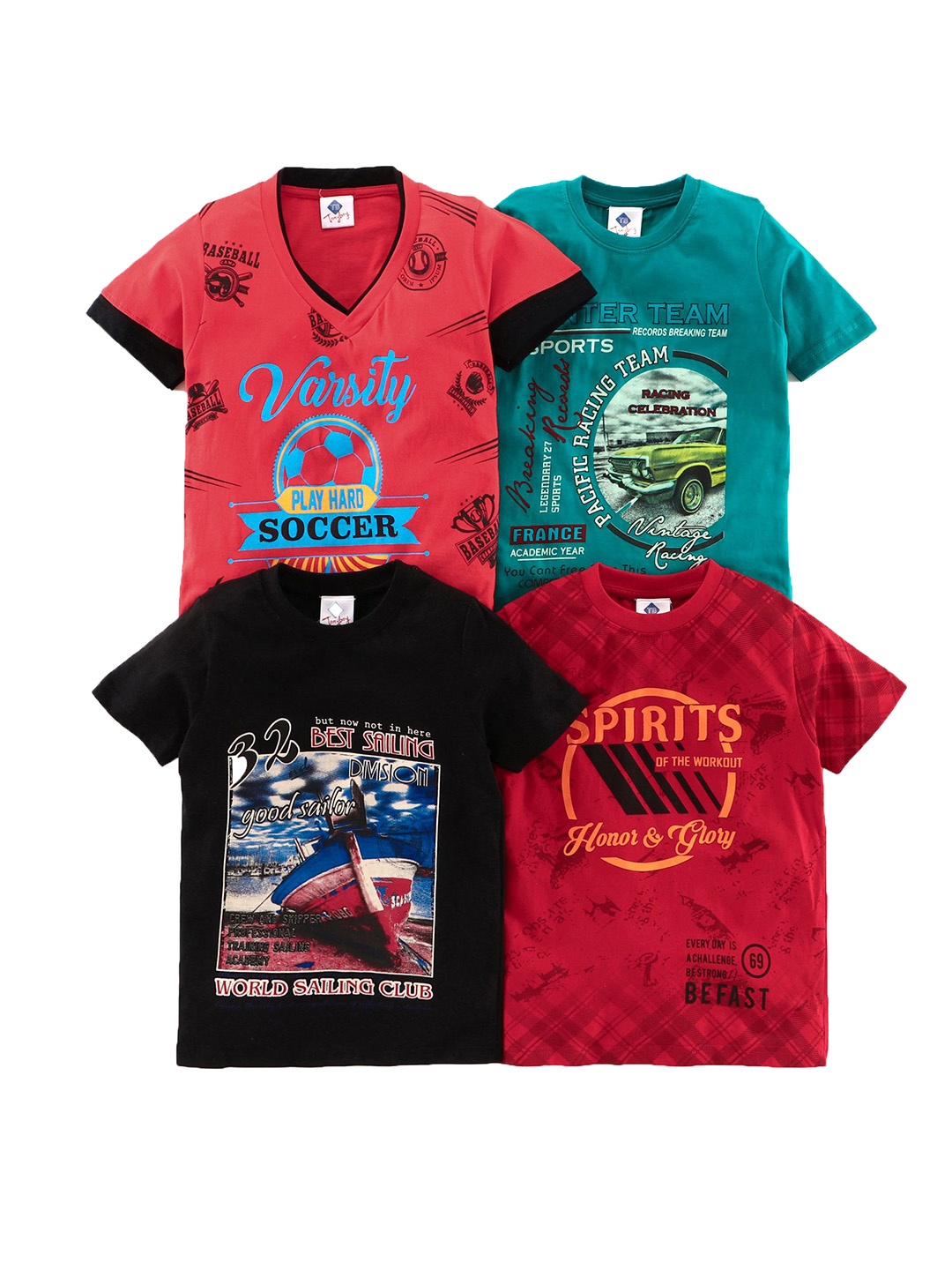 

TONYBOY Boys Multicoloured 4 Printed V-Neck Applique T-shirt, Multi