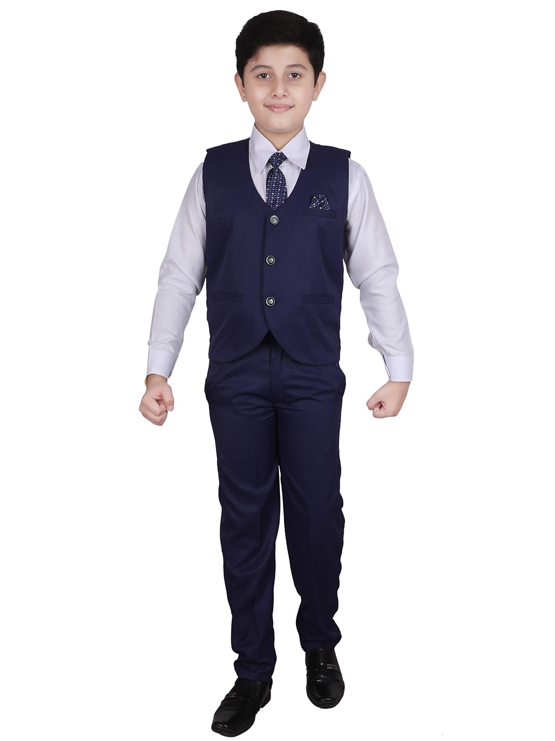 

Pro-Ethic STYLE DEVELOPER Kids Boys Navy Blue Pure Cotton 3 Piece Suit Set