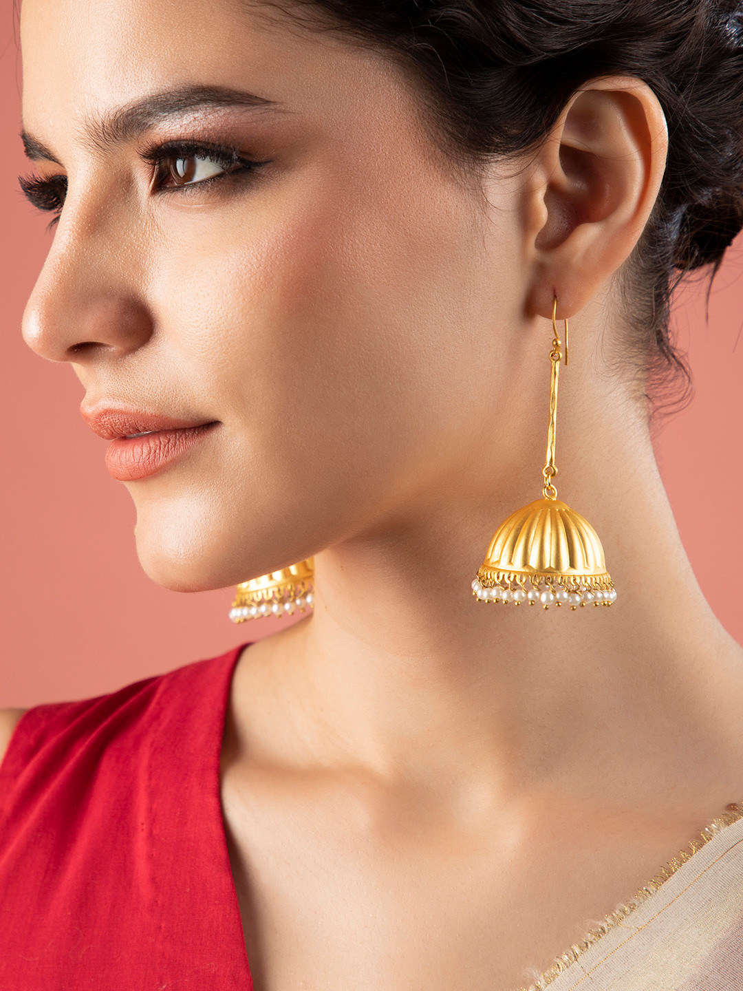 

Rubans Gold-Toned Dome Shaped Jhumkas Earrings