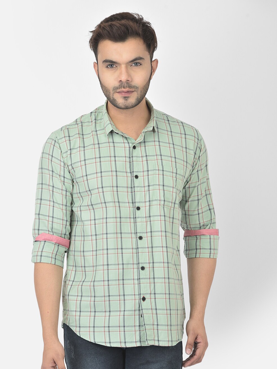 

COBB Men Green Relaxed Slim Fit Tartan Checks Checked Cotton Casual Shirt