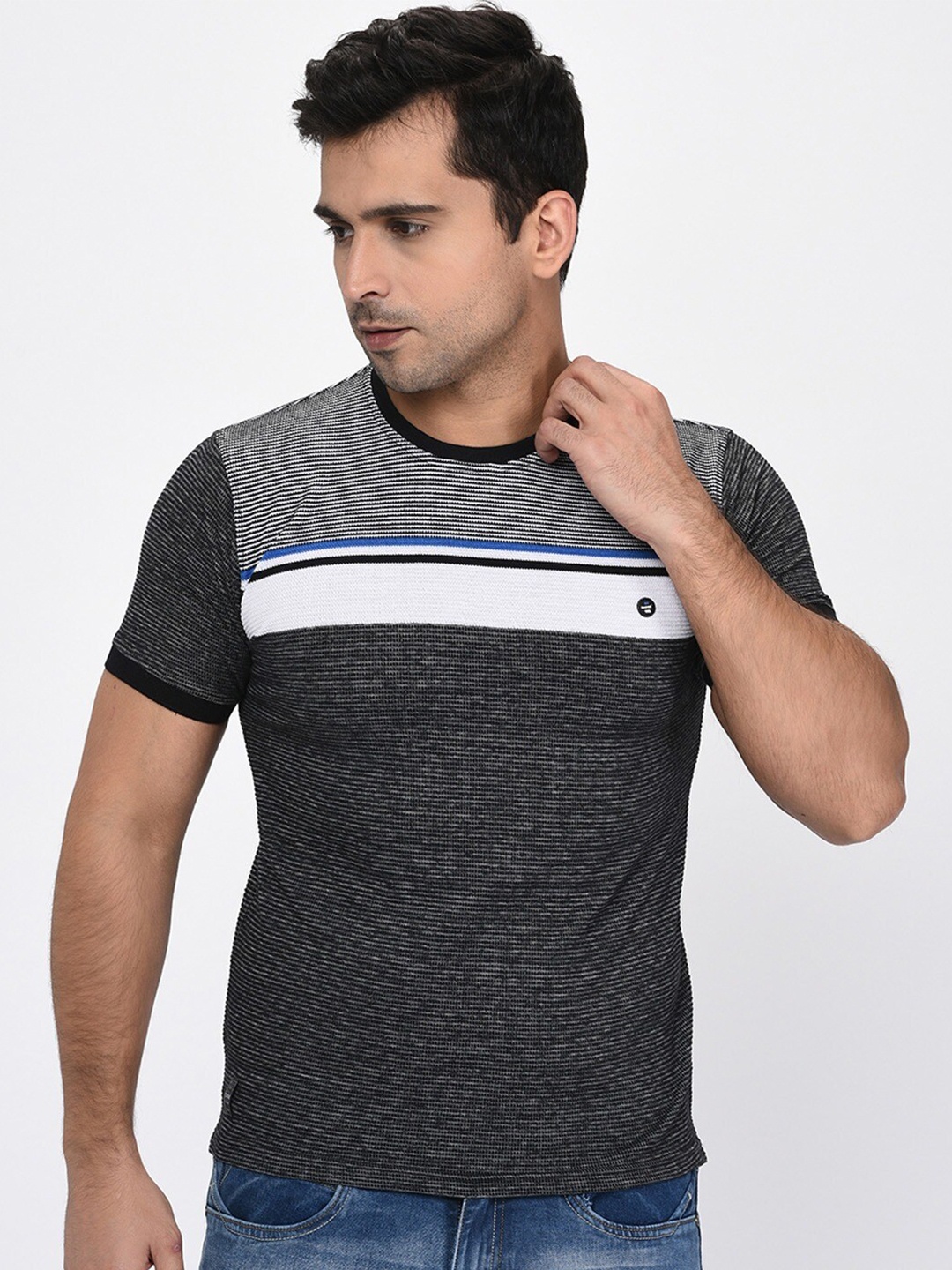 

Okane Men Black & White Striped T-shirt