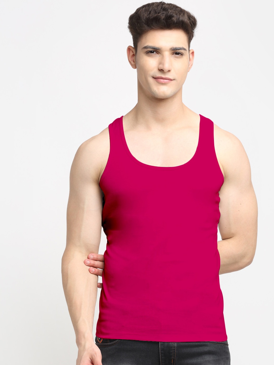 

Friskers Men Pink Solid Pure Cotton Tank Innerwear Vest