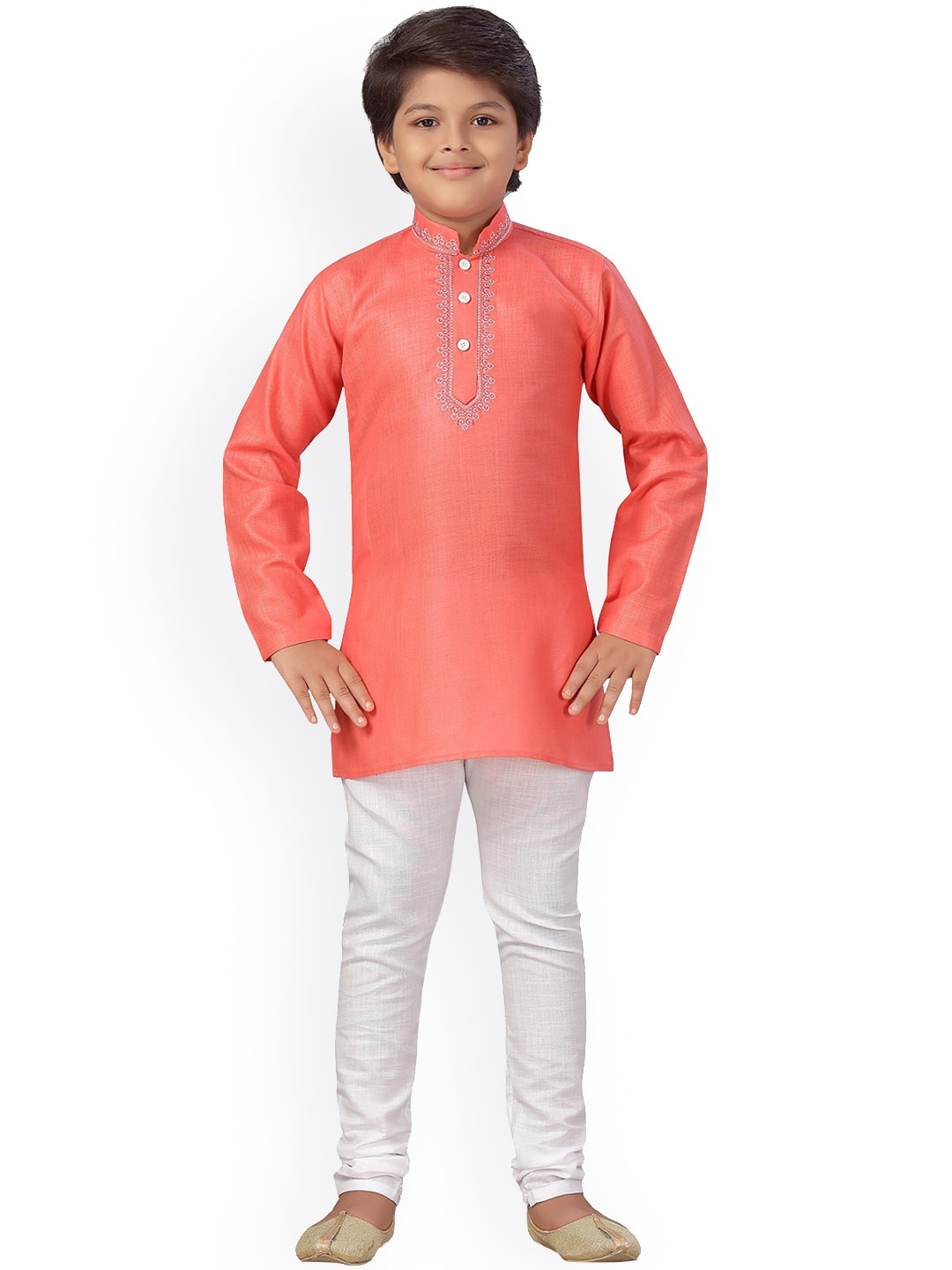 

Aj DEZInES Boys Peach-Coloured Kurta with Pyjamas