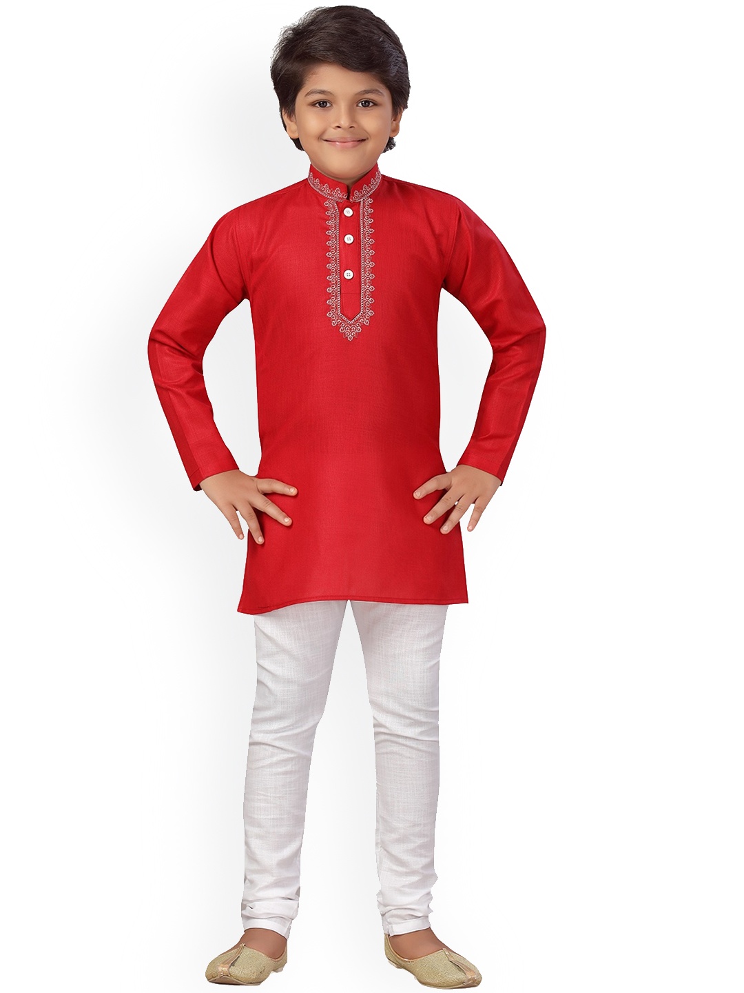 

Aj DEZInES Boys Red Embroidered Kurta with Pyjamas