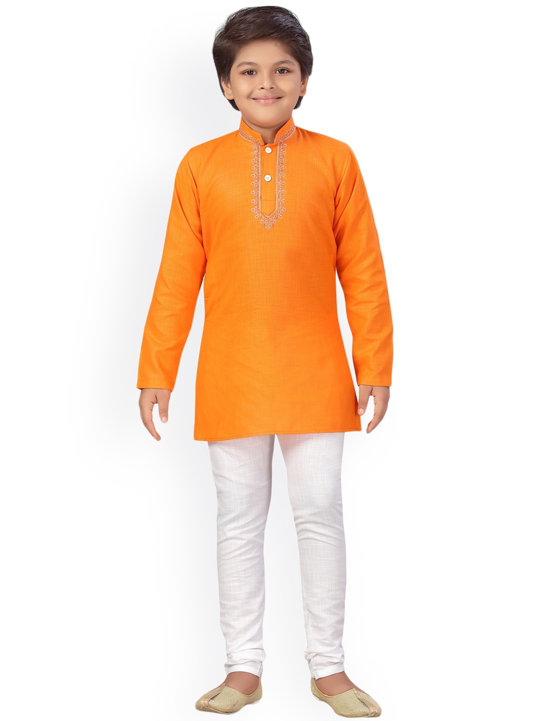 

Aj DEZInES Boys Orange Kurti with Pyjamas
